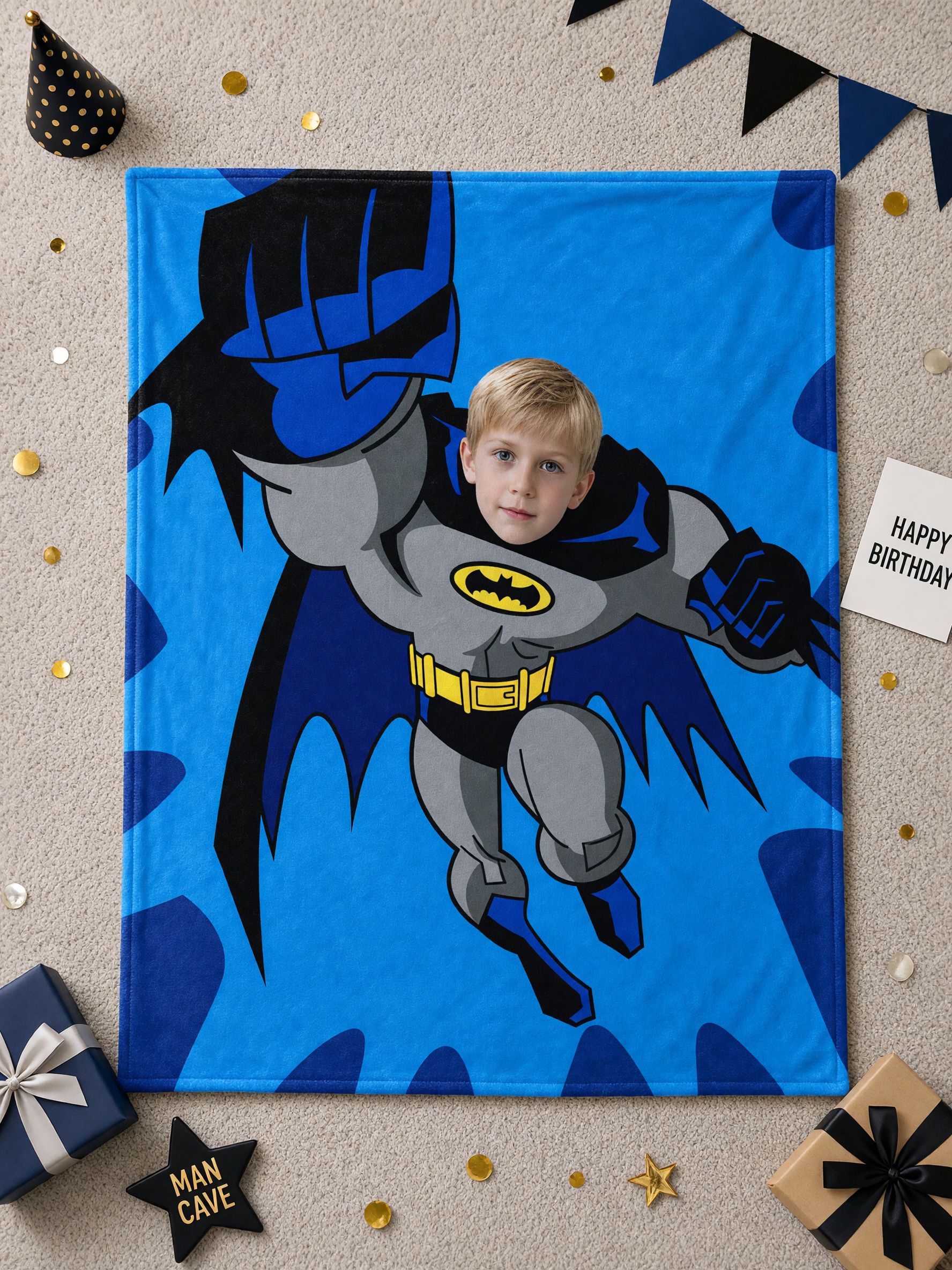 Custom Face Flannel Throw Blanket Personalized Comic Hero Photo Body Design Soft Warm Plush Cozy Gift For Boys And Kids
