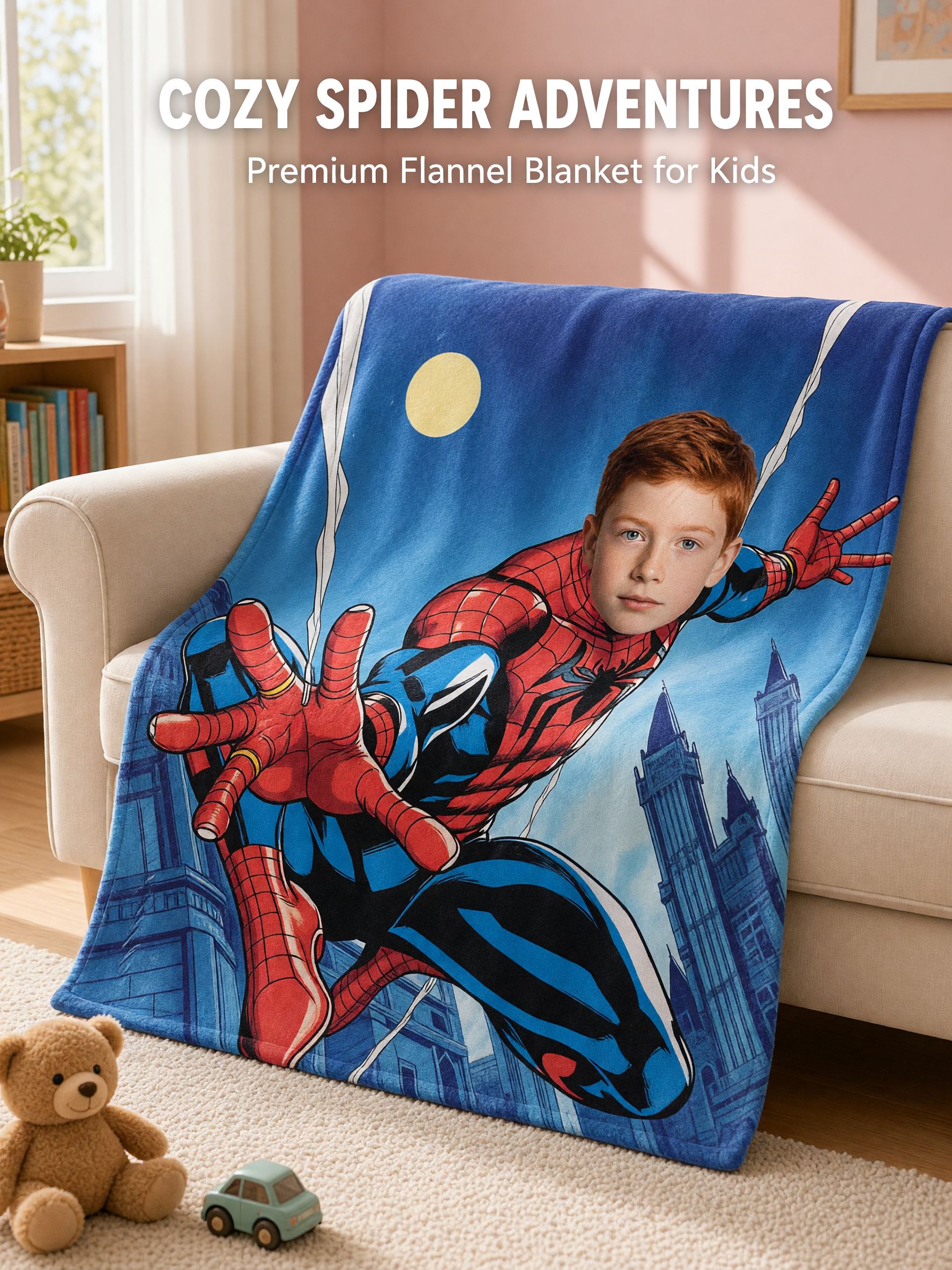 Custom Face Superhero Flannel Throw Blanket Soft Plush Fleece Bed Couch Cover Ideal Personalized Birthday Gift for Kids