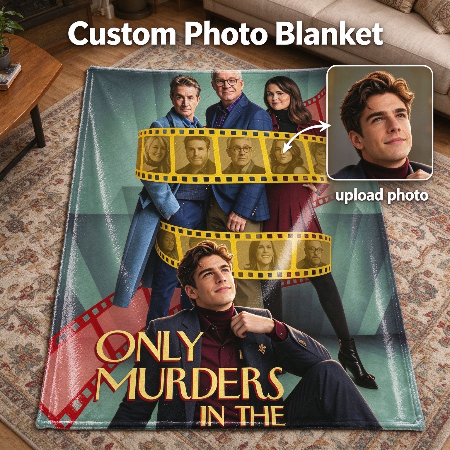 Custom Photo Face Blanket Personalized Film Strip Portrait Flannel Fleece Throw Soft Anti-Pilling Bed Couch Cover Cozy