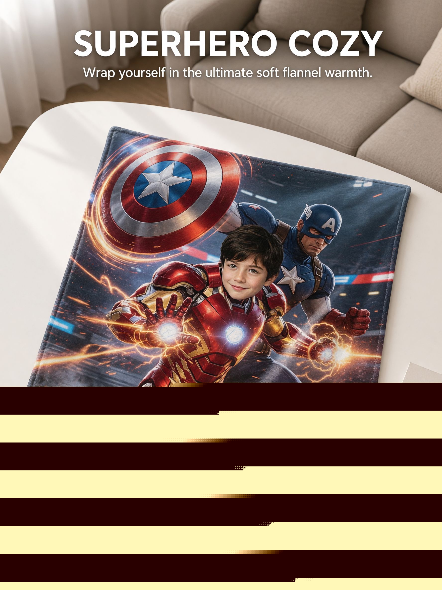 Custom Superhero Face Photo Flannel Fleece Throw Blanket Ultra Soft Lightweight Anti Pilling Ideal Personalized Gift