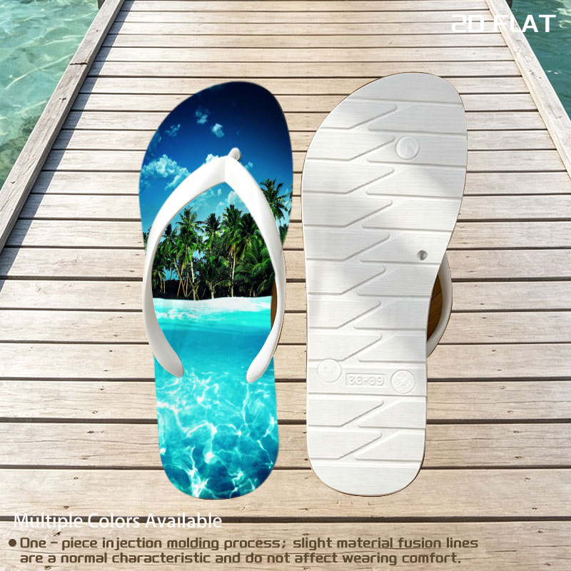 Crystal Clear Waters and Palm Trees Under Blue Sky -  flip-flops