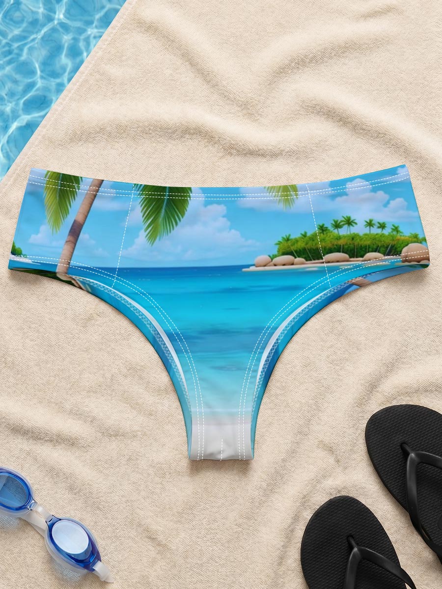 Tropical Beach with Palm Tree and Clear Blue Water -  Men's swim trunks