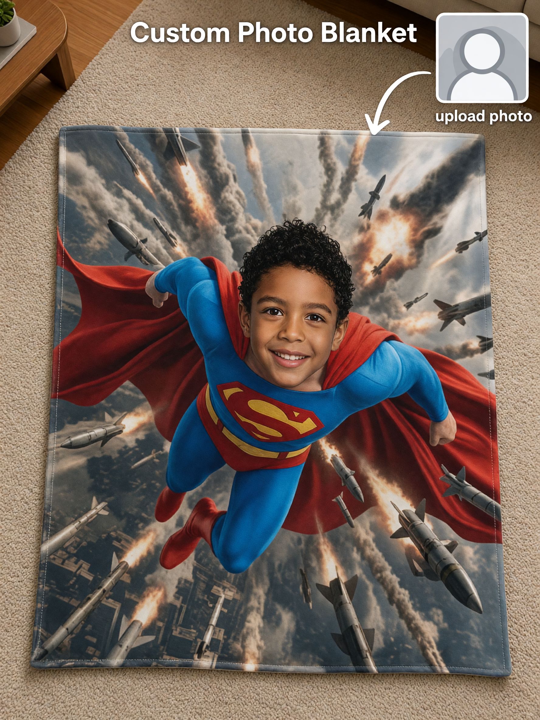 Custom Superhero Photo Face Blanket, Personalized Soft Flannel Fleece Throw for Kids, Ideal Cozy Keepsake Gift