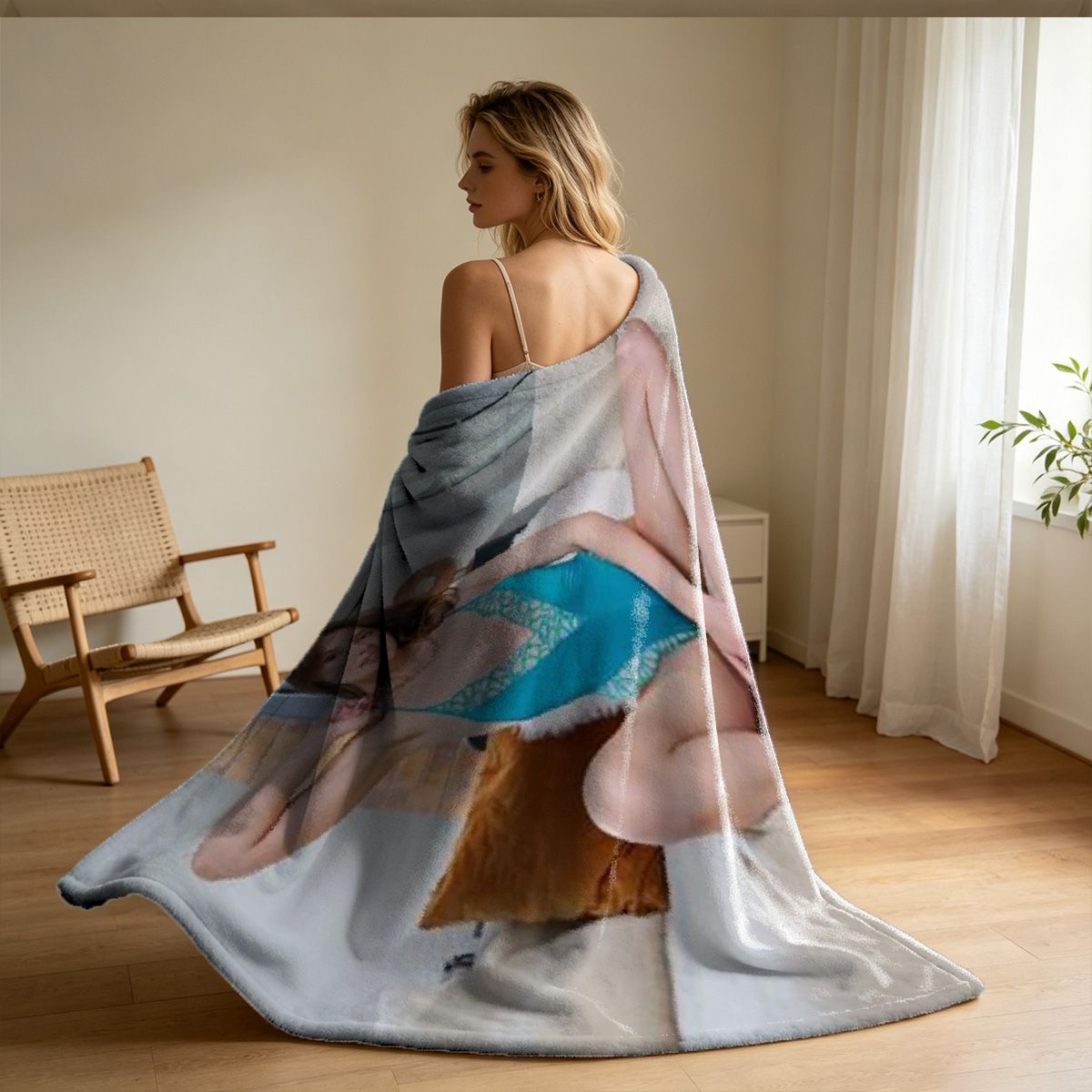Bound and Blindfolded in Blue Lingerie on Bed - Blanket