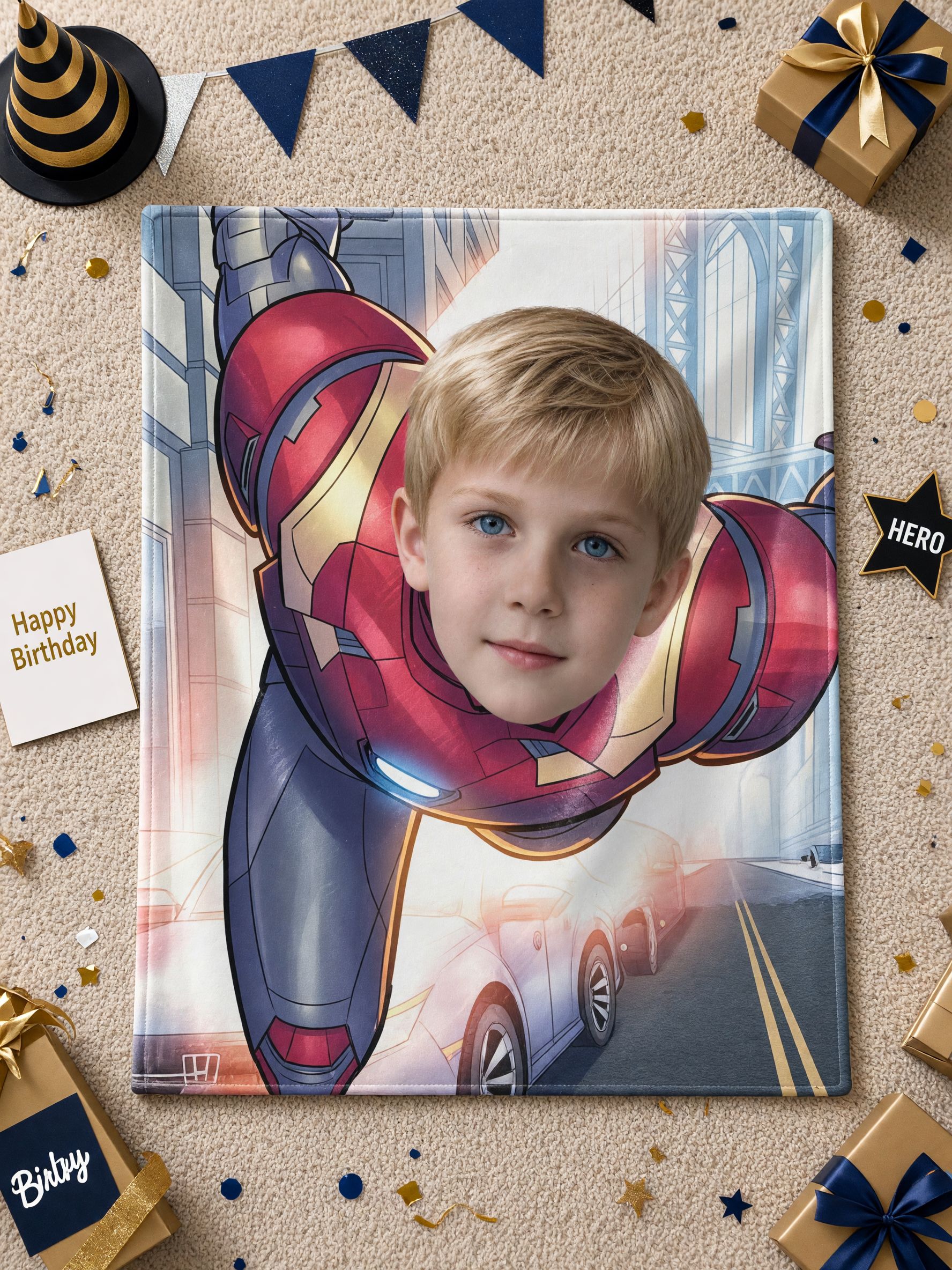 Custom Face Photo Superhero Fleece Blanket, Personalized Flannel Throw for Kids, Ideal Cozy Birthday Gift