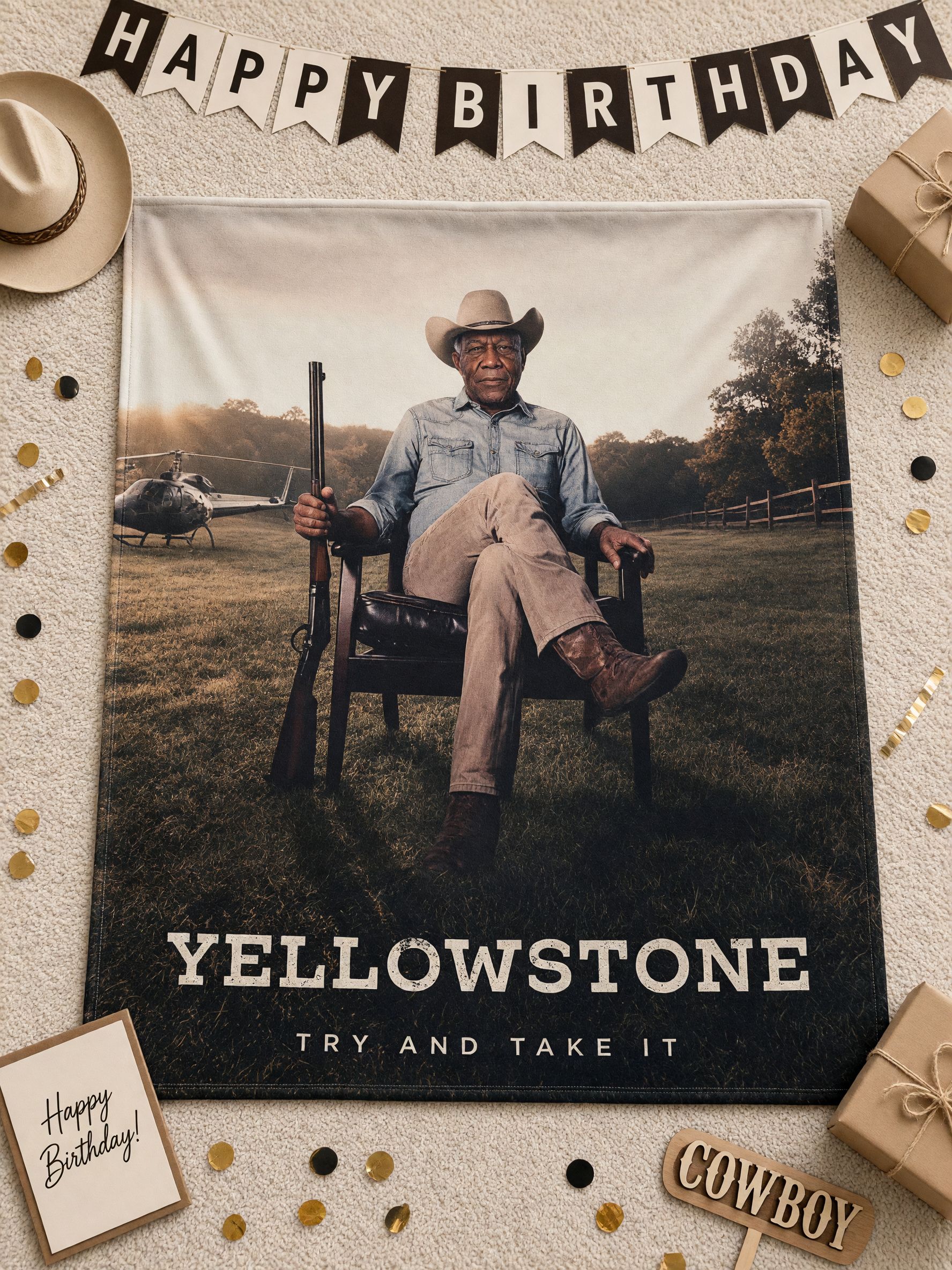 Personalized Face Photo Blanket, Custom Western Cowboy Plush Flannel Throw for Bed Sofa, Ideal Cozy Gift