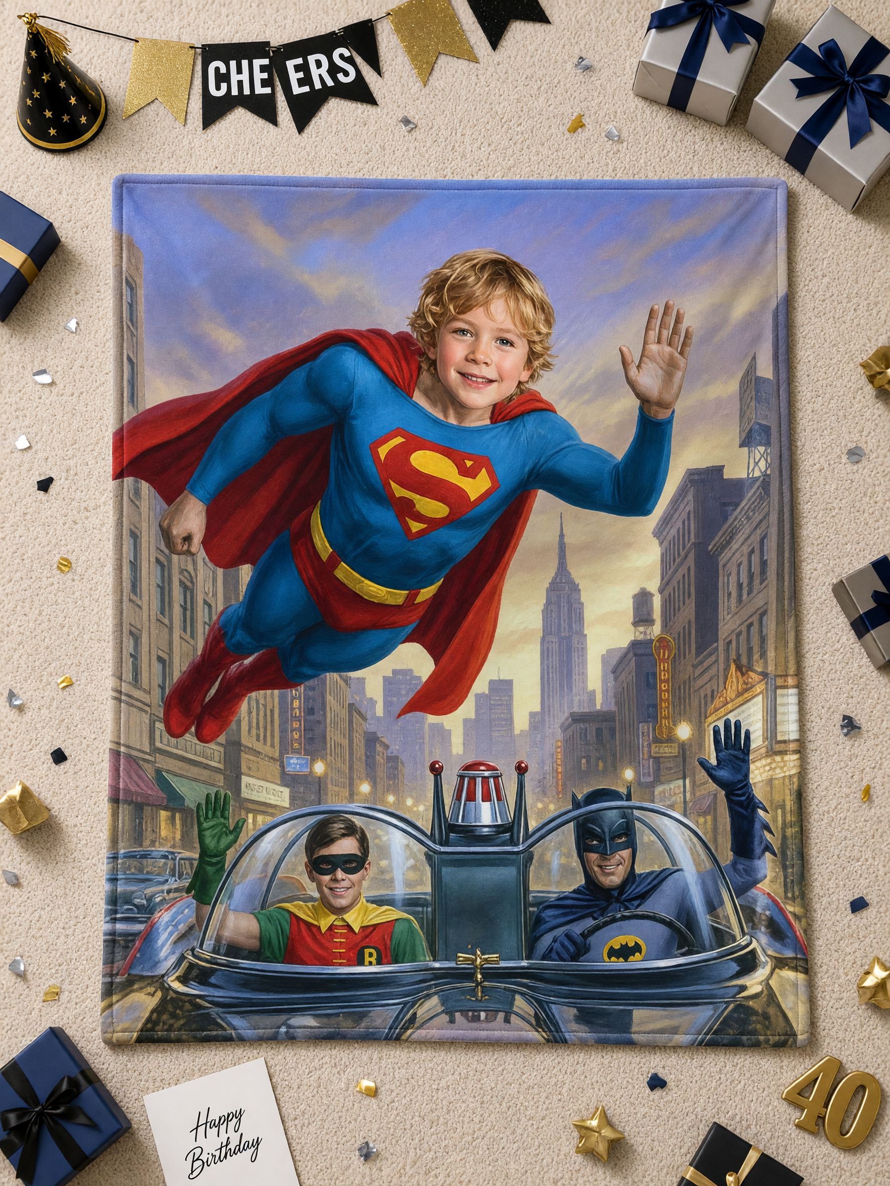 Custom Photo Face Superhero Blanket Ultra Soft Flannel Fleece Throw Cover Cozy Bed Sofa Wrap Ideal Personalized Gift