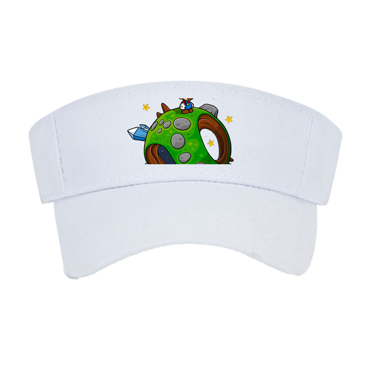 Mario on a Green Planet in Space with Stars and 