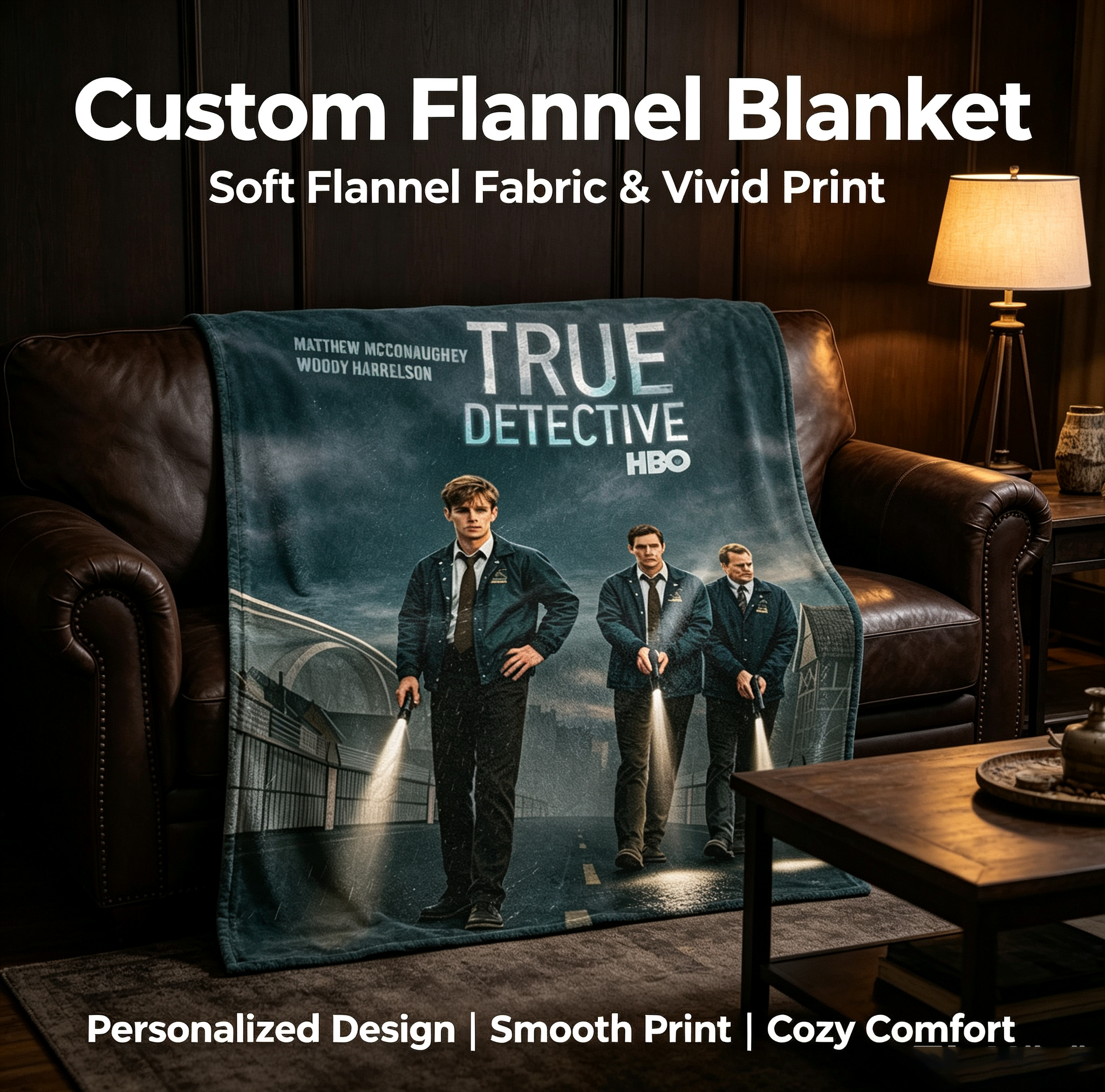 Custom Face Blanket True Detective HBO Series Flannel Blanket for Couch or Bed Gift Idea for Fans and Collectors