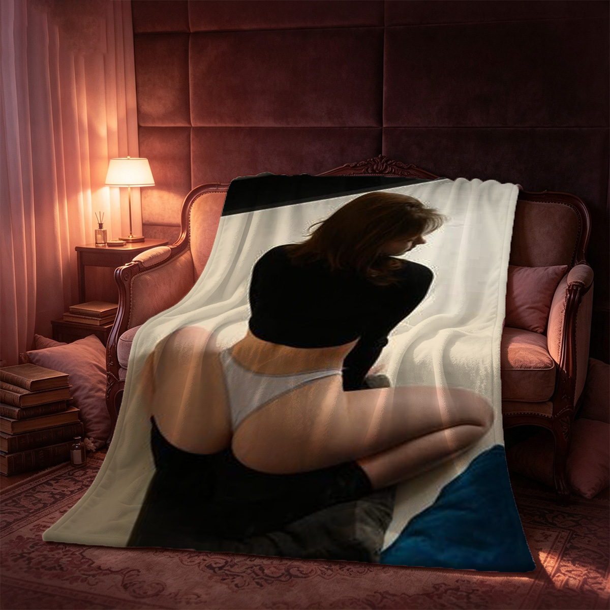 Black Lingerie and Collar Seduction - Blanket