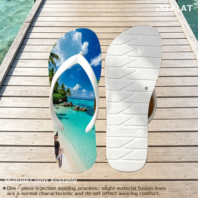 Couple relaxing on a tropical beach with turquoise waters and palm trees -  flip-flops