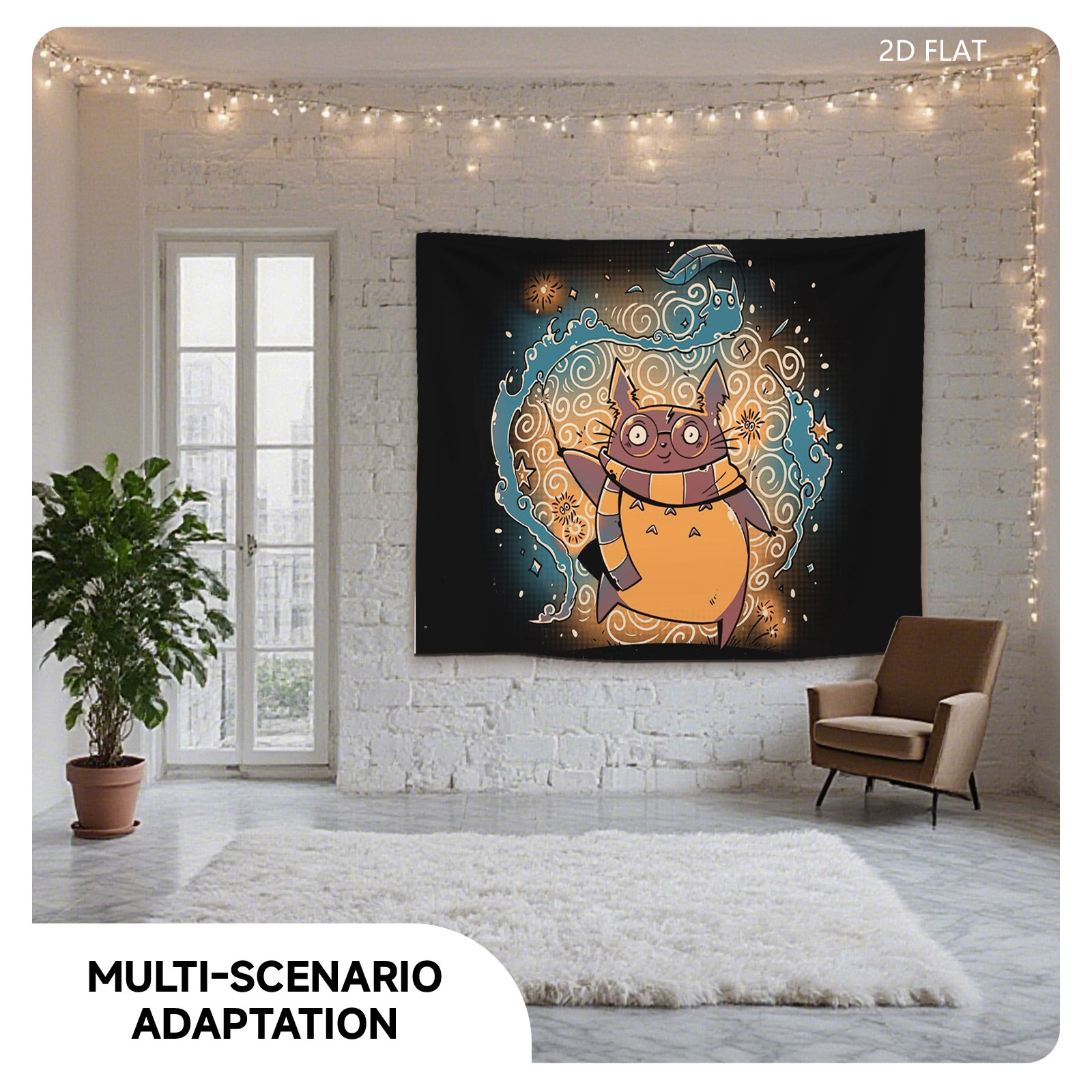 Whiskers the Wizard Cat in a Magical Swirl - Tapestry