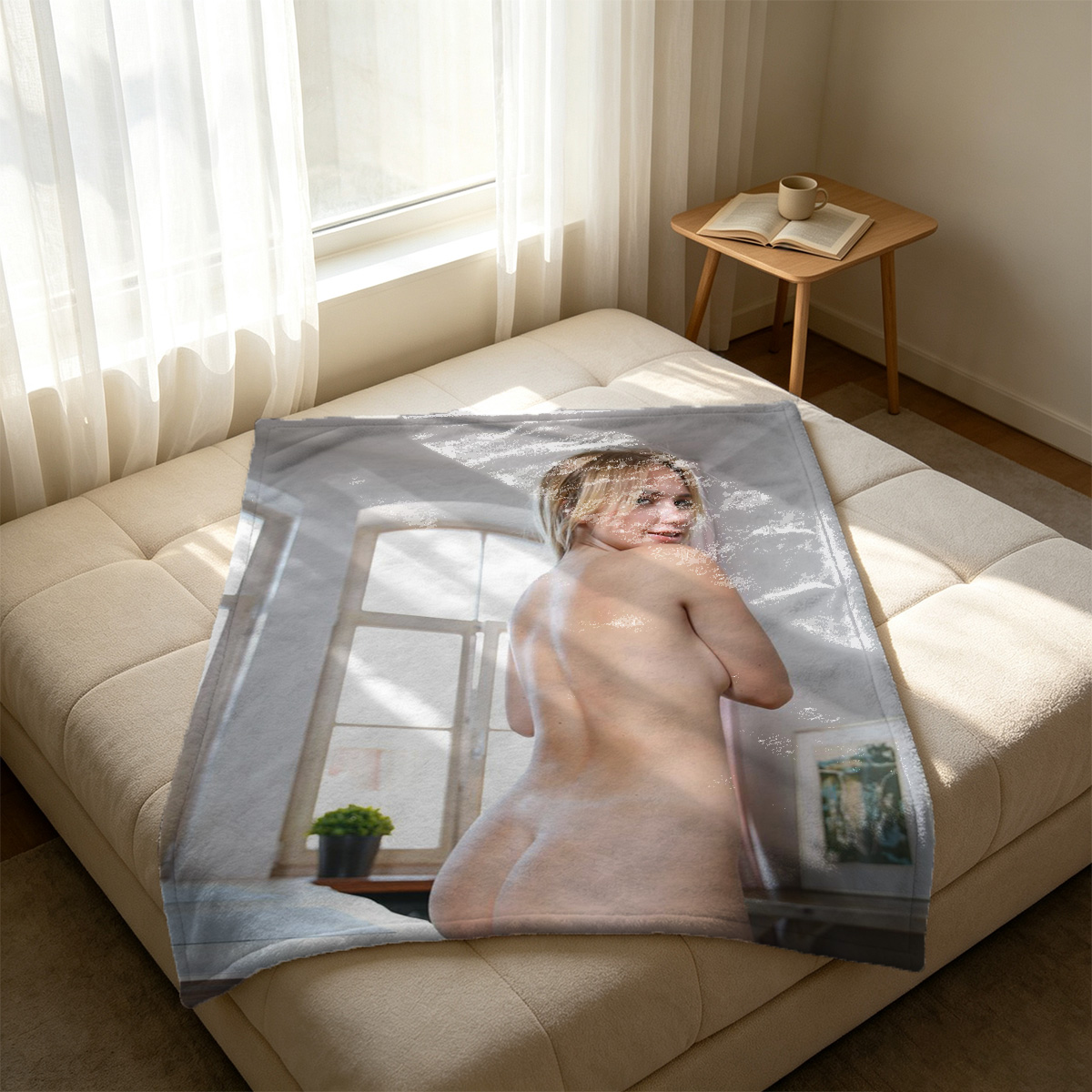 Nude Asian Woman Pole Dancing with Tongue Out - Blanket