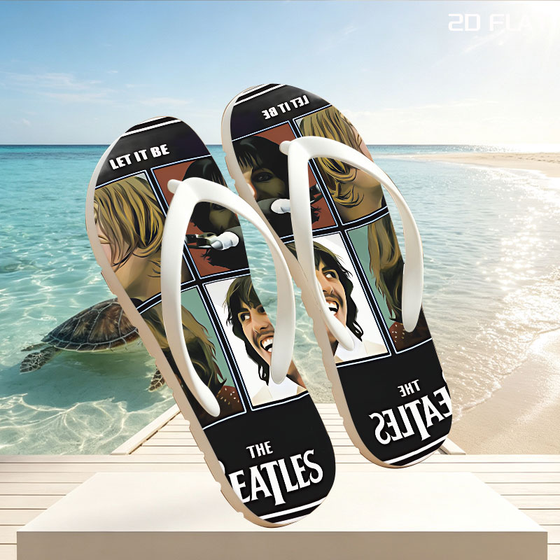 The Beatles - Let It Be Album Cover Featuring John Lennon, Paul McCartney, George Harrison, and Ringo Starr -  flip-flops