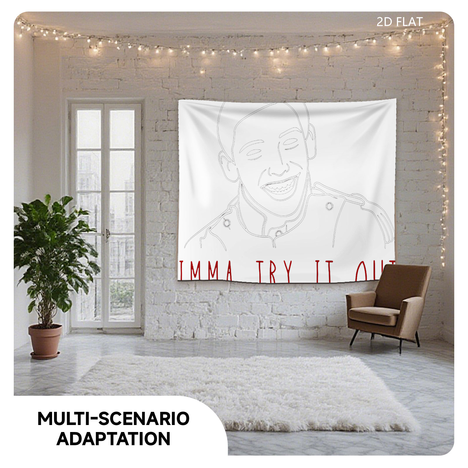 Imma Try It Out - Line Art Portrait of a Smiling Man - Tapestry