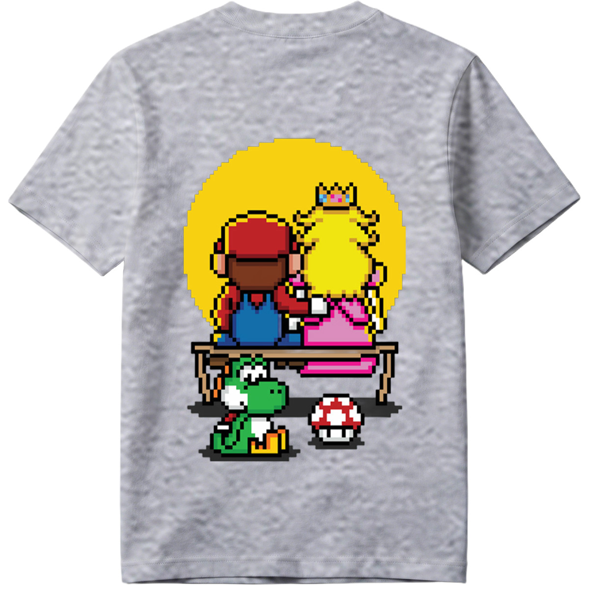 Mario and Peach Pixel Art with Yoshi and Mushroom - Tee