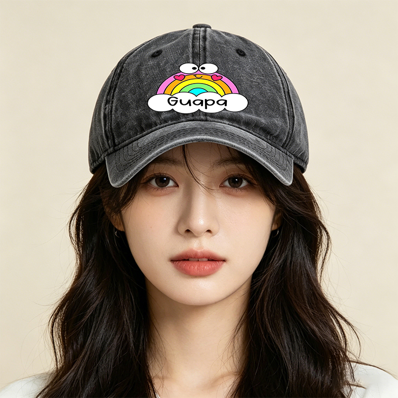 Unisex Classic Washed Cap with Rainbow Heart Eyes and 