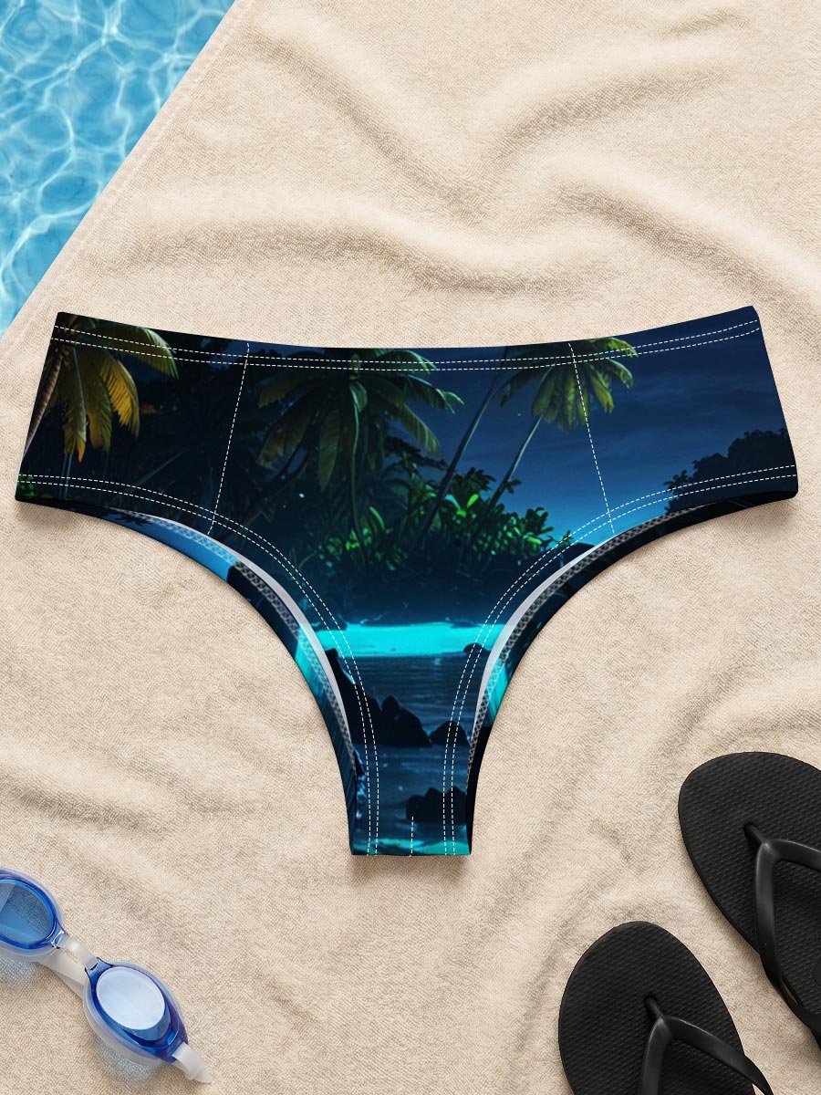 Moonlit Tropical Beach with Palm Trees and Glowing Water -  Men's swim trunks