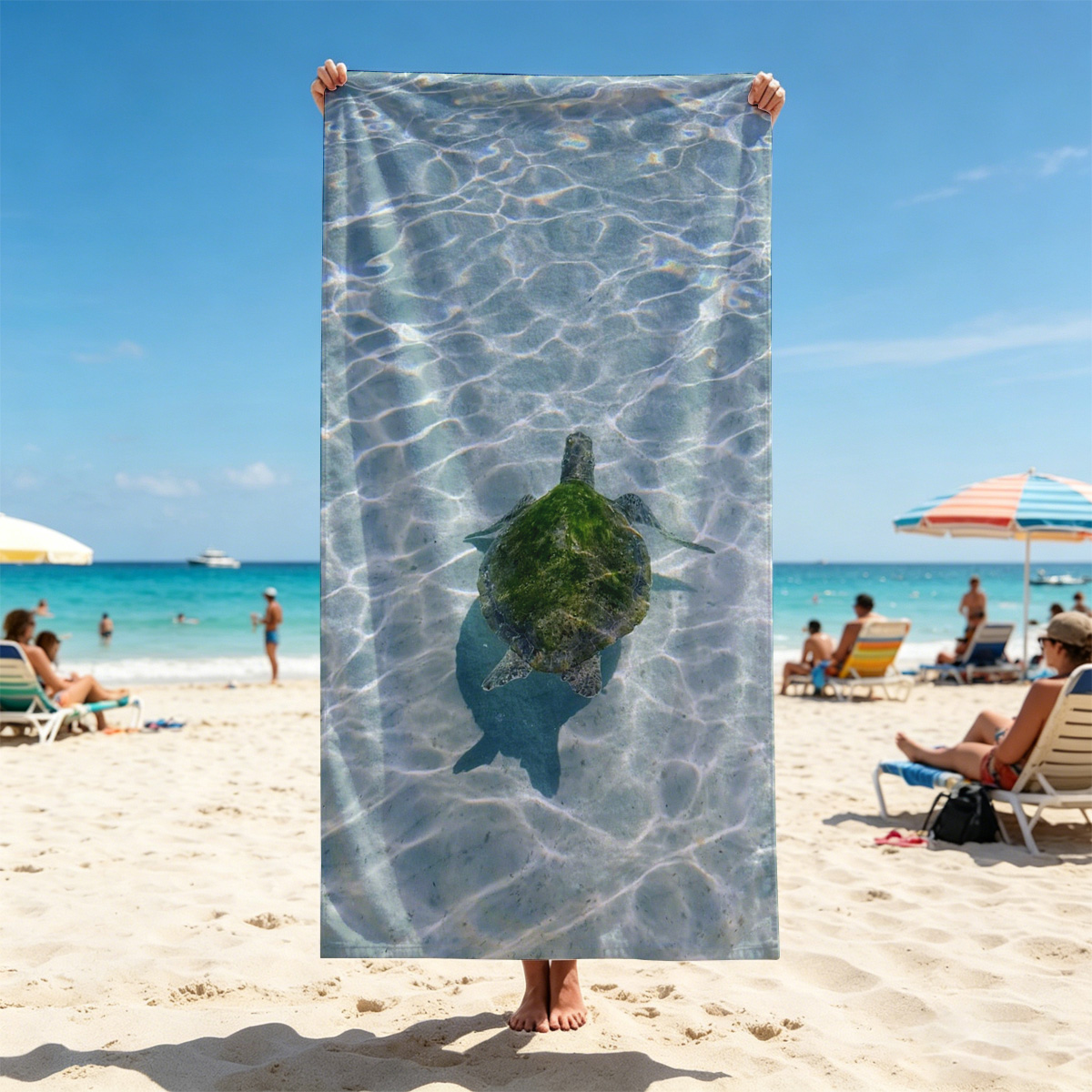 Sea turtle swimming in clear shallow water - Beach towels