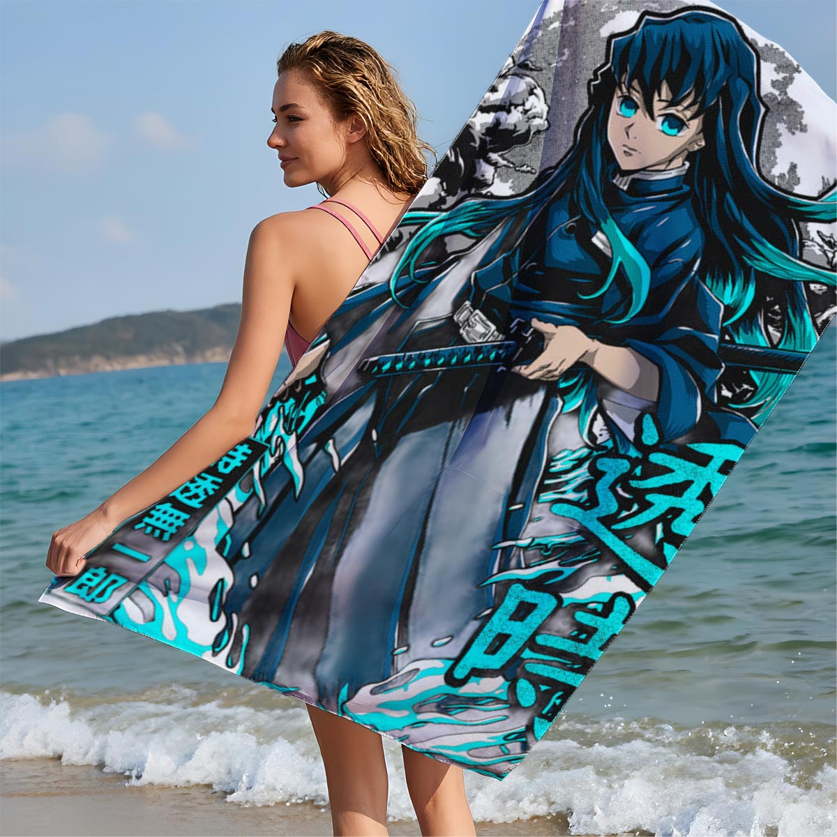 Demon Slayer: Mugen Train - Muichiro Tokito, Water Breathing Technique - Beach towels