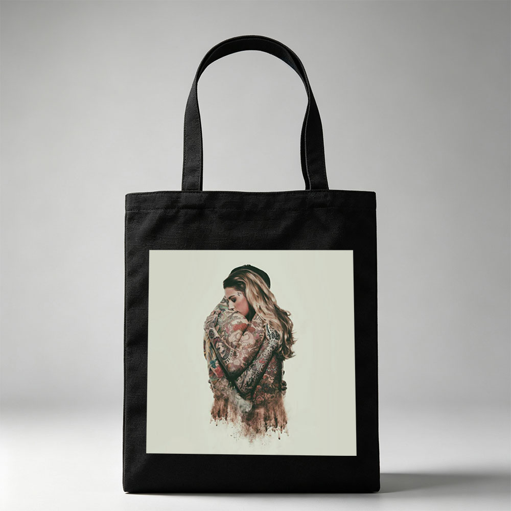 Madonna Hugging Herself in a Tattooed Embrace Artistic Portrait - Canvas tote bags