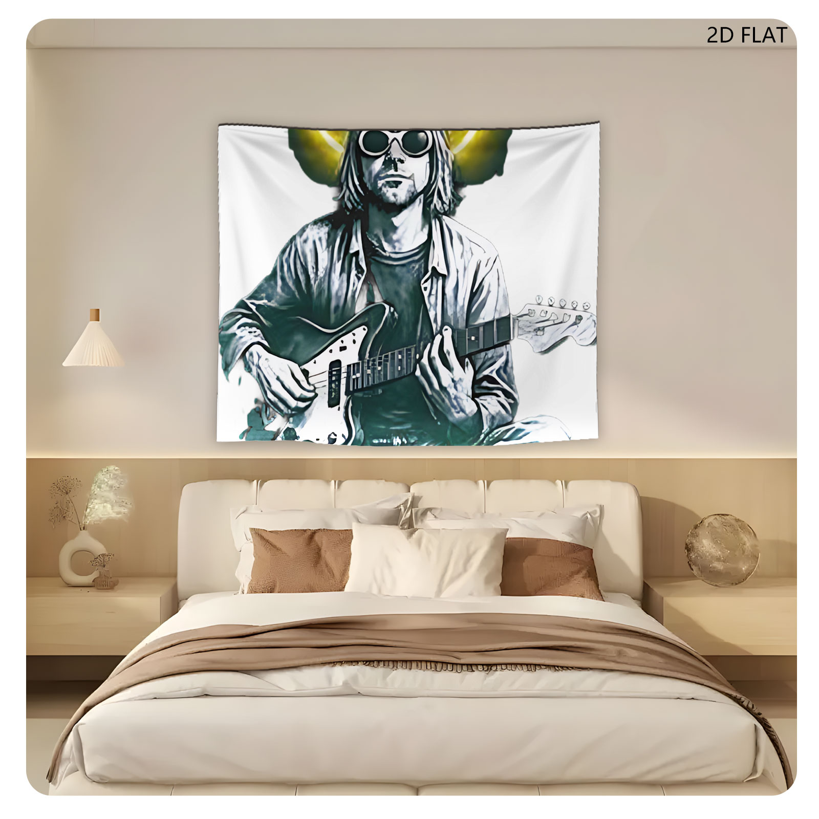 Kurt Cobain Playing Guitar with Neon Smile Halo - Tapestry