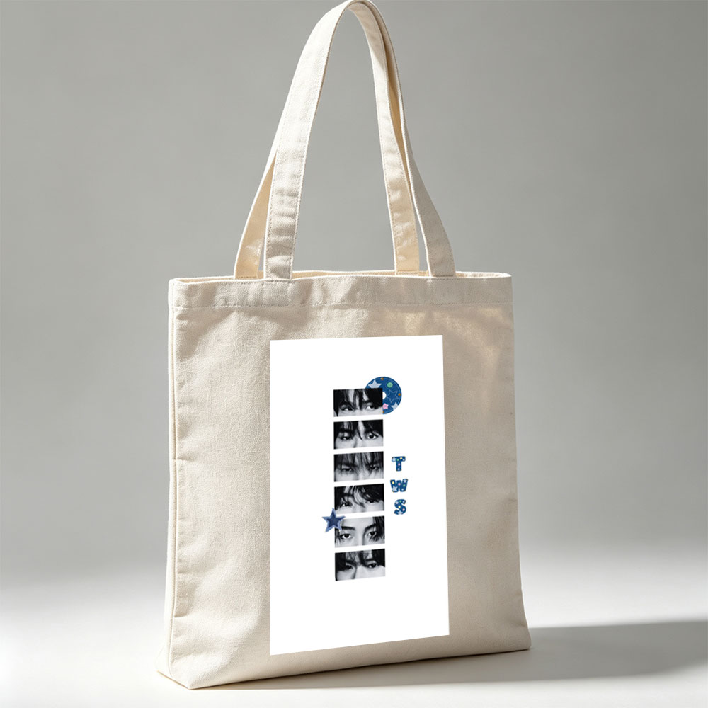 TWS Eyes Close-Up Collage with Star and CD Design - Canvas tote bags