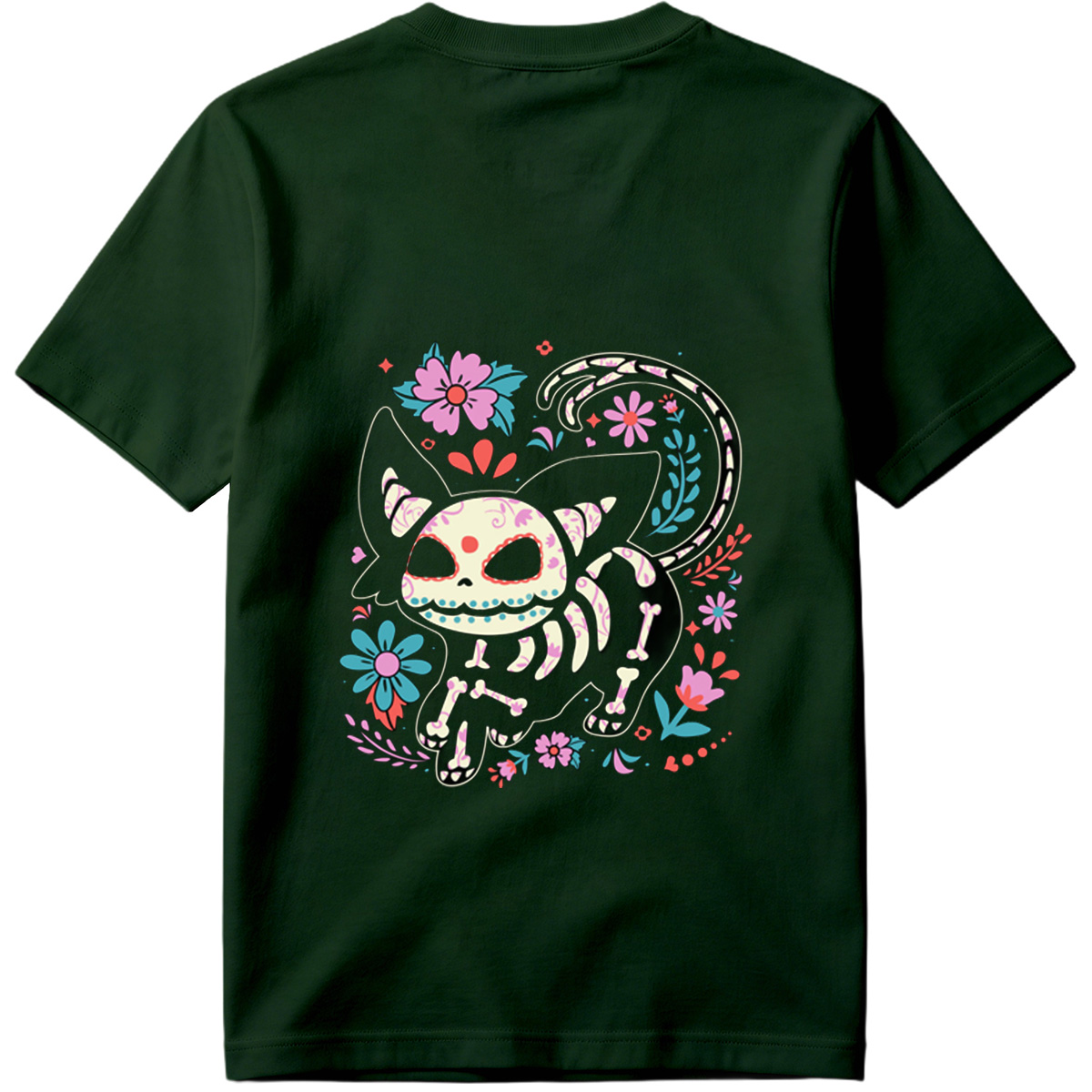 Day of the Dead Cat: Sugar Skull Feline with Floral Design - Tee