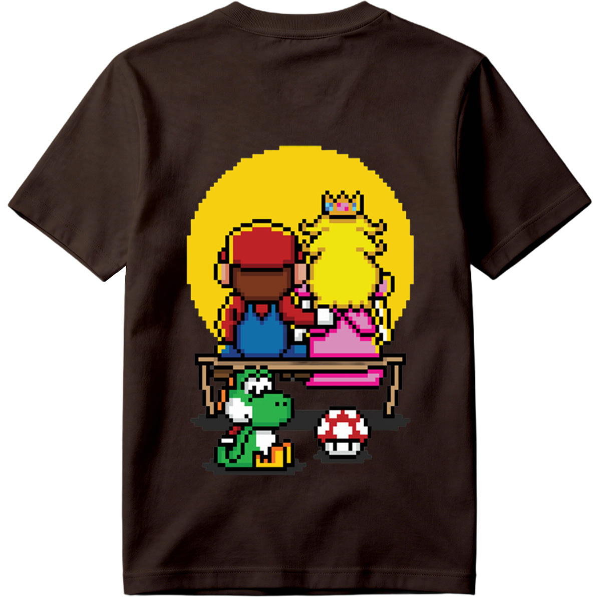 Mario and Peach Pixel Art with Yoshi and Mushroom - Tee