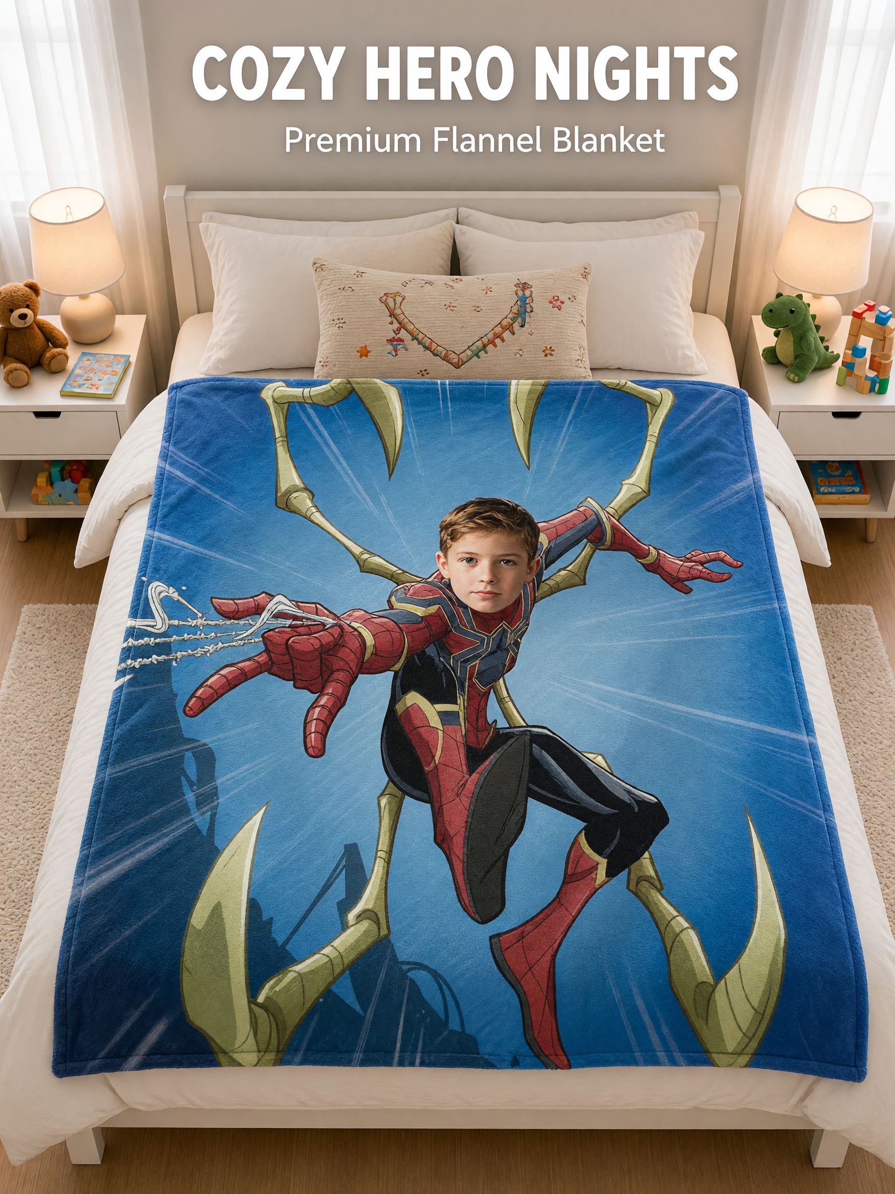 Custom Photo Superhero Blanket, Personalized Face Throw Blanket, Soft Anti-Pilling Flannel Fleece Gift for Kids