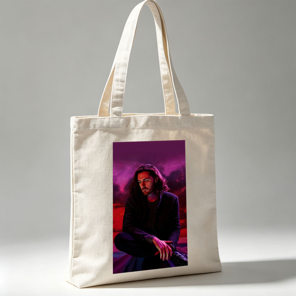 Hozier Sitting in a Dramatic Purple and Red Sky Scene - Canvas tote bags