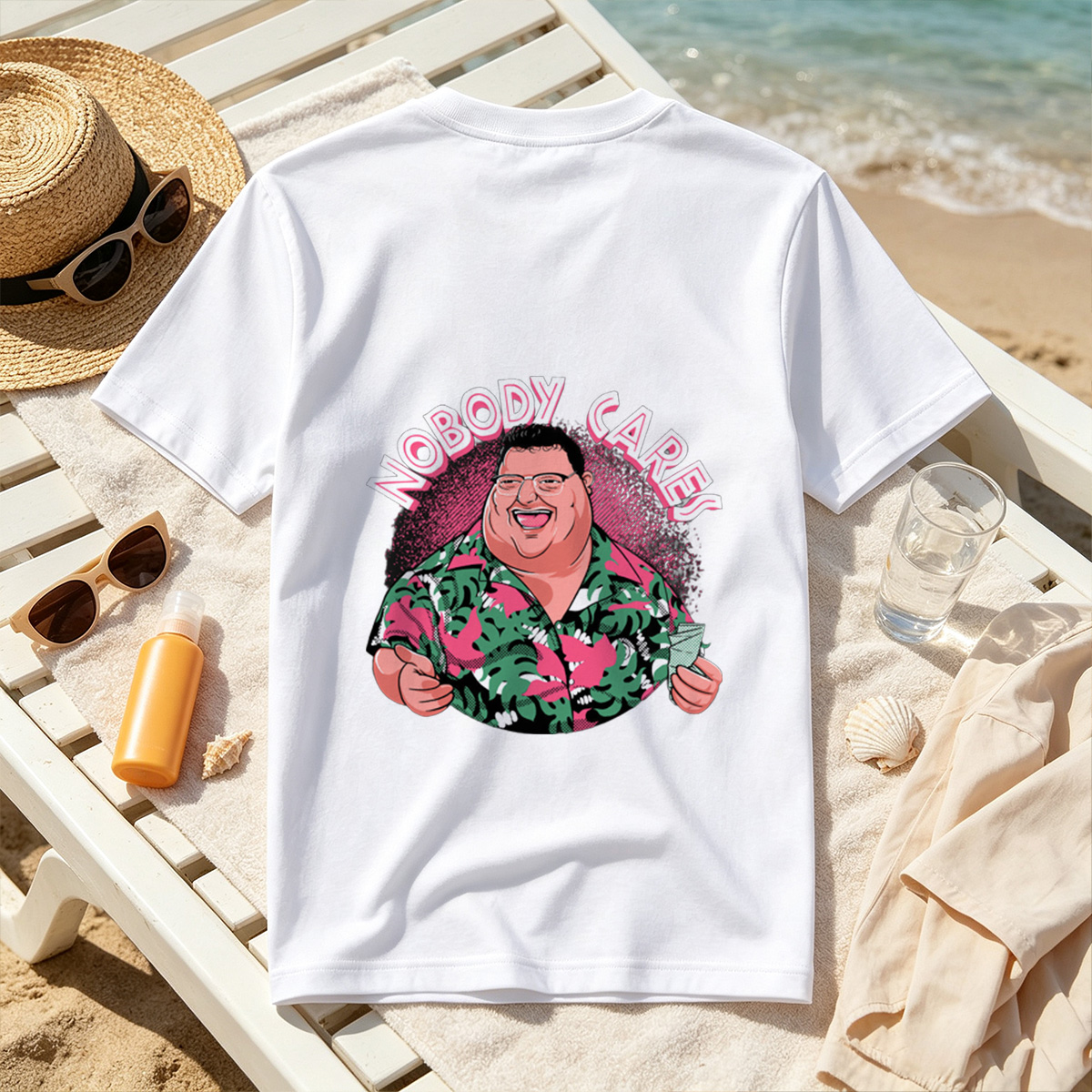 Nobody Cares - Fat Man in Hawaiian Shirt - Tee