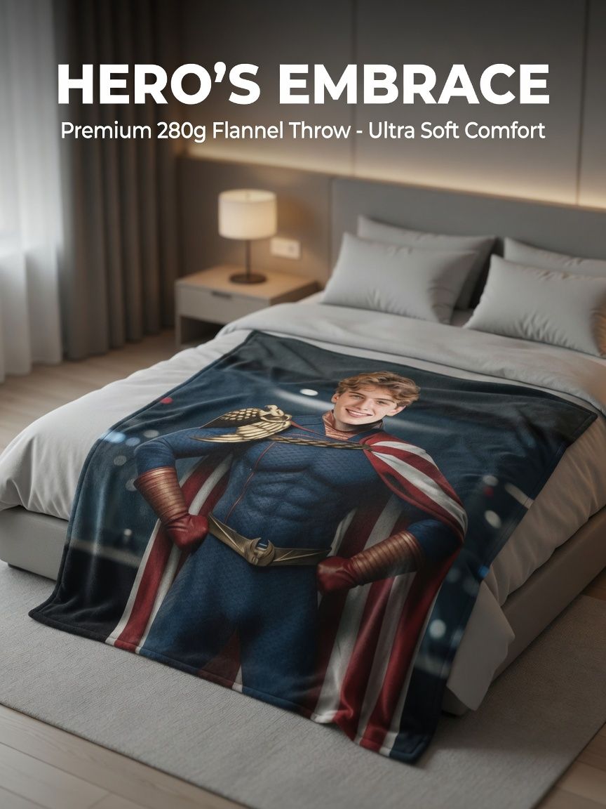 Custom Photo Face Superhero Flannel Blanket Personalized Ultra Soft Fleece Throw for Bed Couch and Memorable Gifting