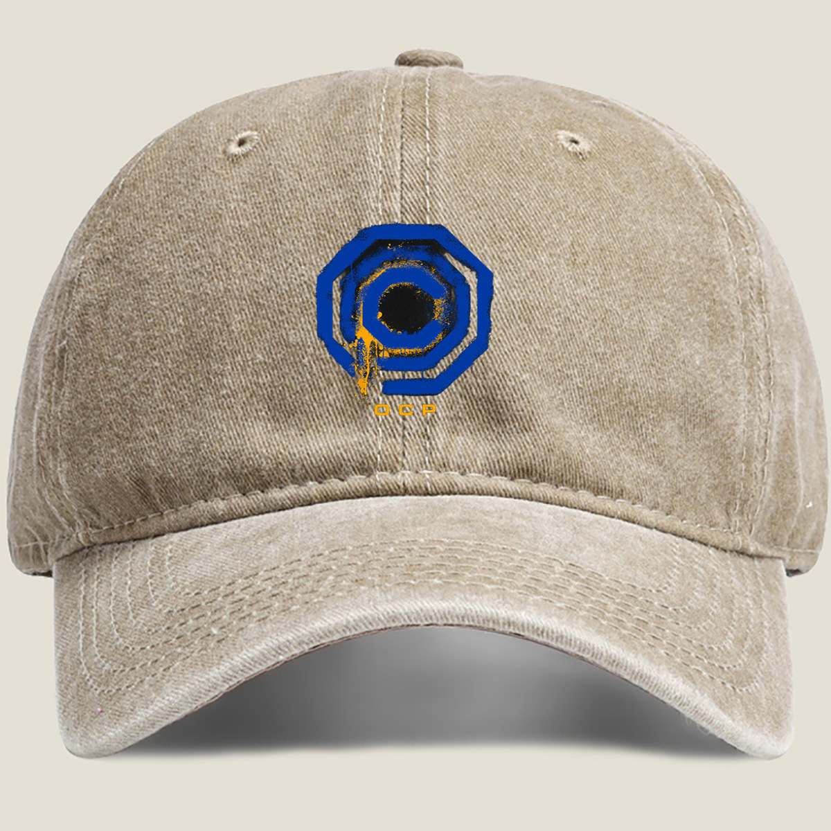 OCP Logo with Blue and Yellow Design - Washed Denim - Baseball Cap