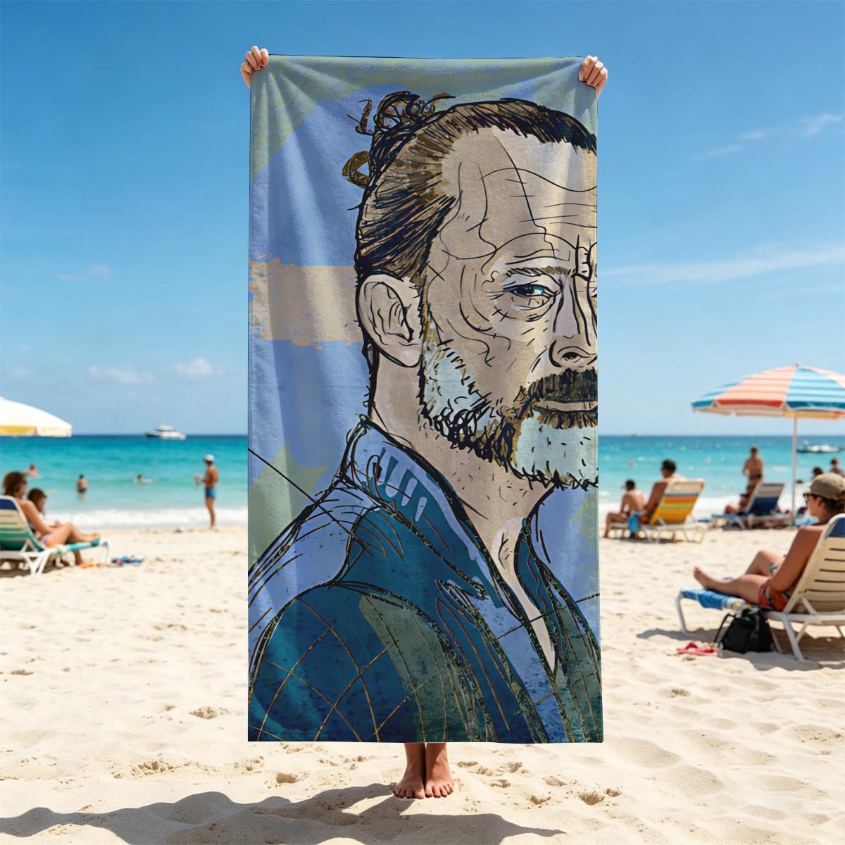 Tilda Swinton as a Wise Elder in a Fantasy Portrait - Beach towels