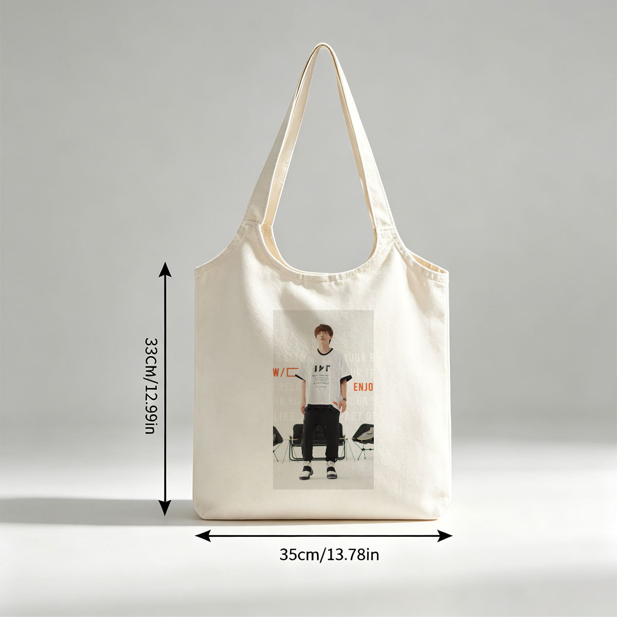 Jinwoo Park in Fashion Show - Wearing White Graphic Tee and Black Cargo Pants with Sneakers - Canvas shoulder bags/