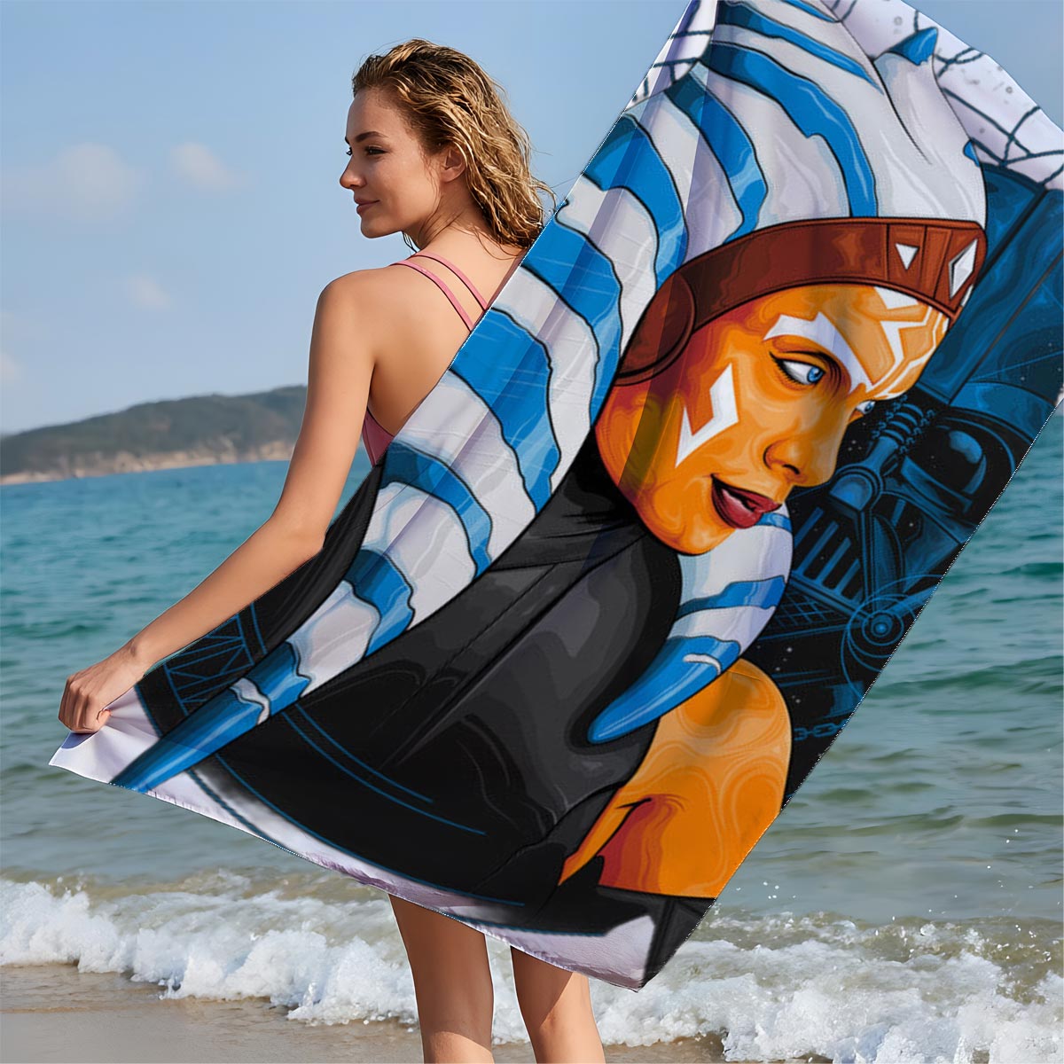 Ahsoka Tano and Darth Vader - Star Wars Characters - Beach towels