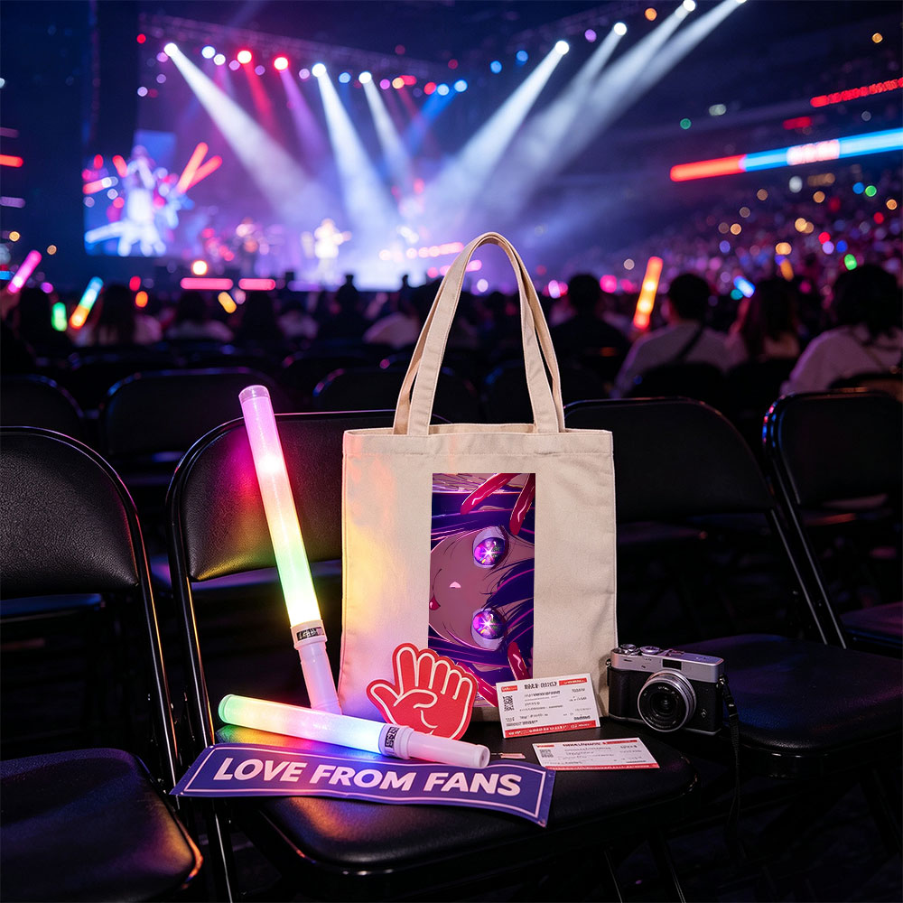 Anime Character with Glowing Purple Eyes and Dramatic Expression in a Cosmic Background - Canvas tote bags