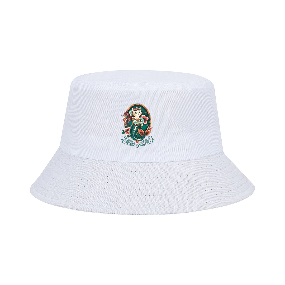 Mermaid Cat with Floral Design - Fisherman's Hat