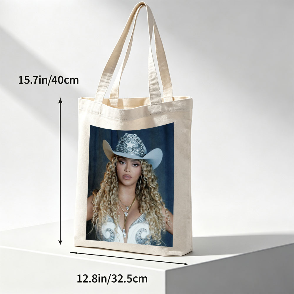 Beyonce in Cowboy Hat and Sparkling Outfit with Long Curly Hair - Canvas tote bags