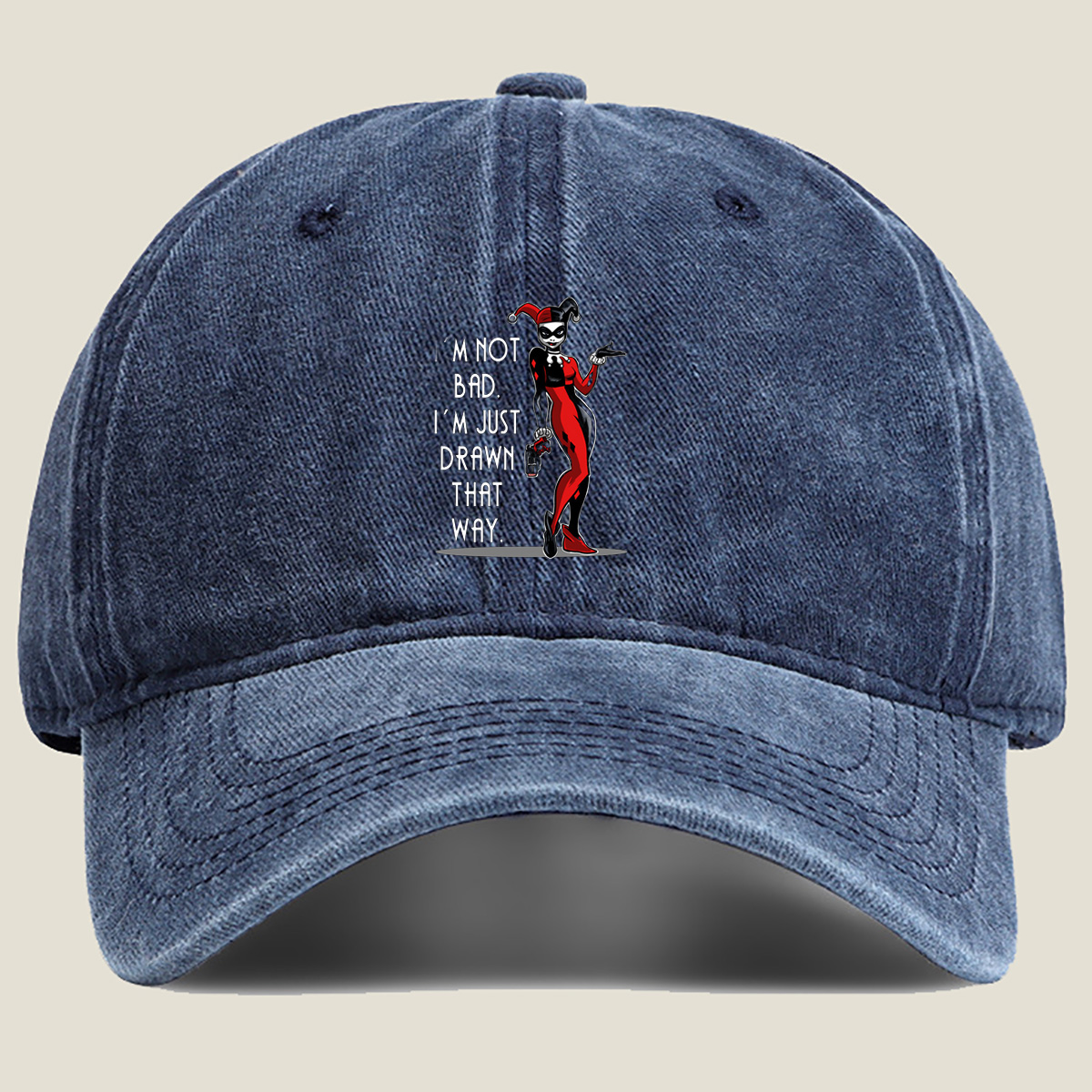 Harley Quinn: I'm Not Bad, I'm Just Drawn That Way - Washed Denim - Baseball Cap