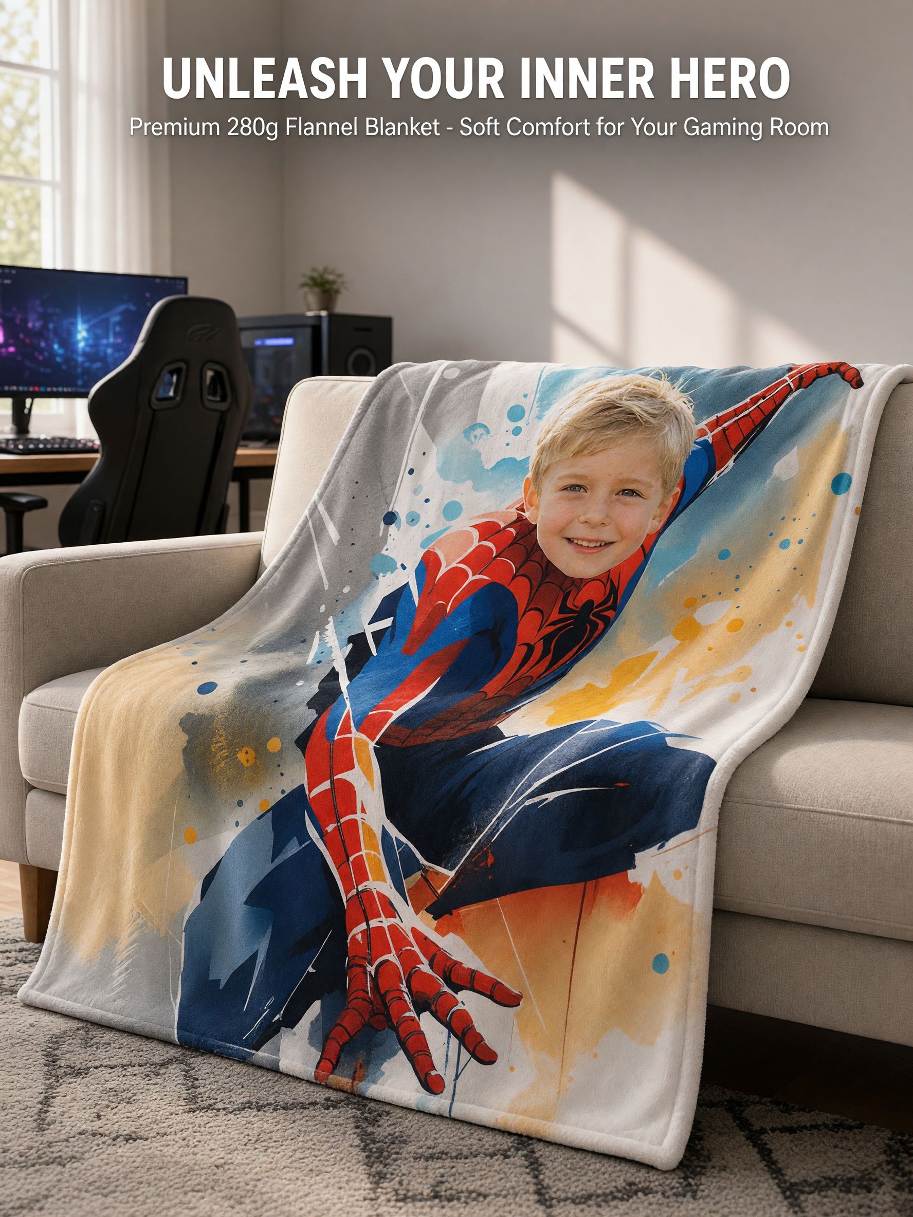 Custom Photo Face Superhero Blanket, Personalized Soft Flannel Throw for Kids and Adults, Ideal Birthday Gift