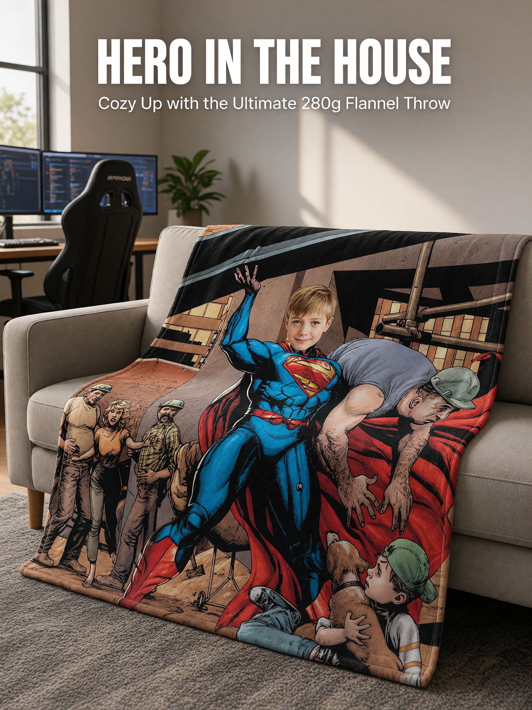 Custom Photo Superhero Flannel Blanket Personalized Face Throw Skin Friendly Anti Pilling Cozy Warm Bed Sofa Wrap Gift