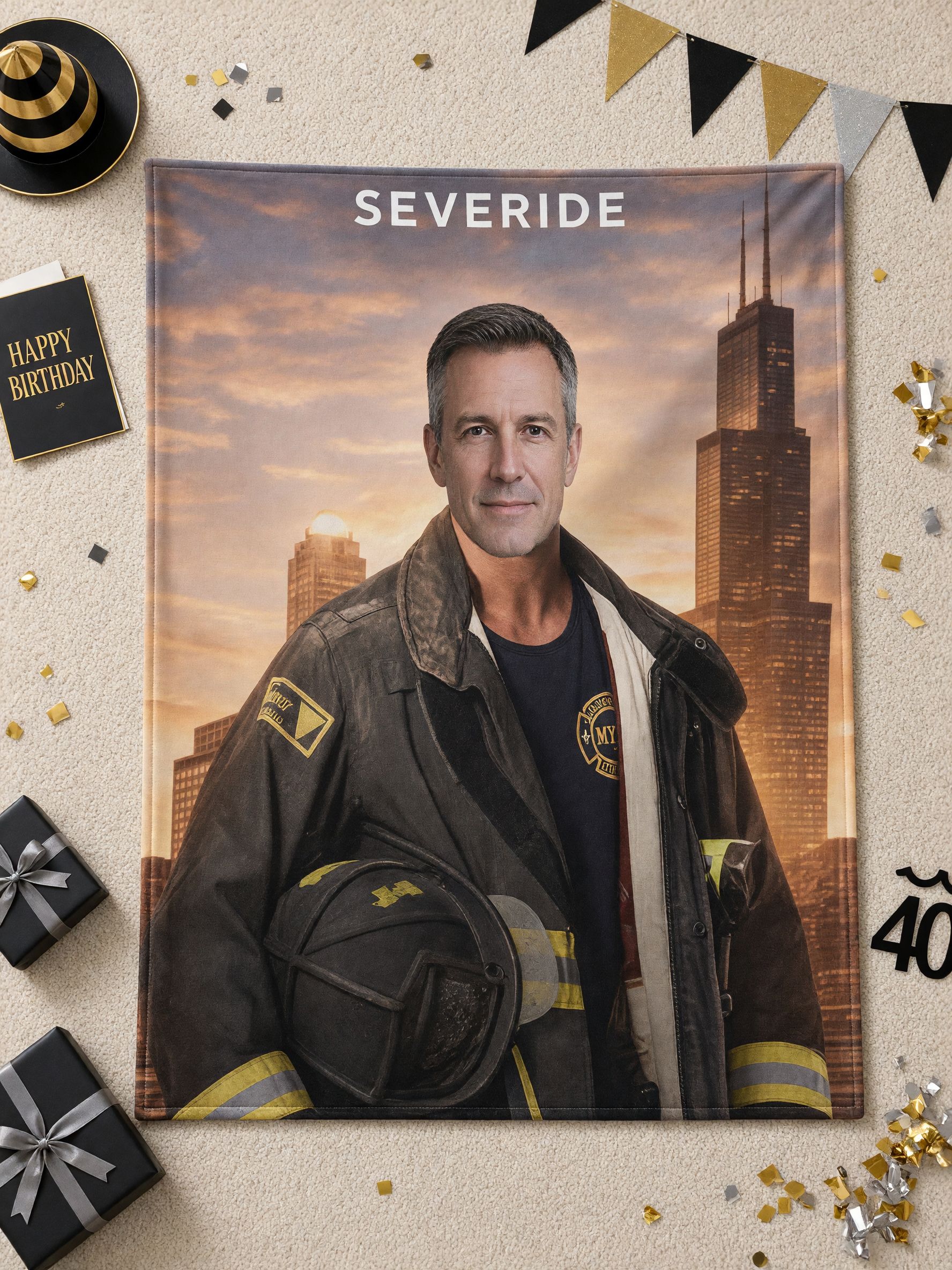 Custom Face Blanket Personalized Firefighter Portrait Flannel Fleece Throw, Ideal Cozy Gift for Bed and Couch