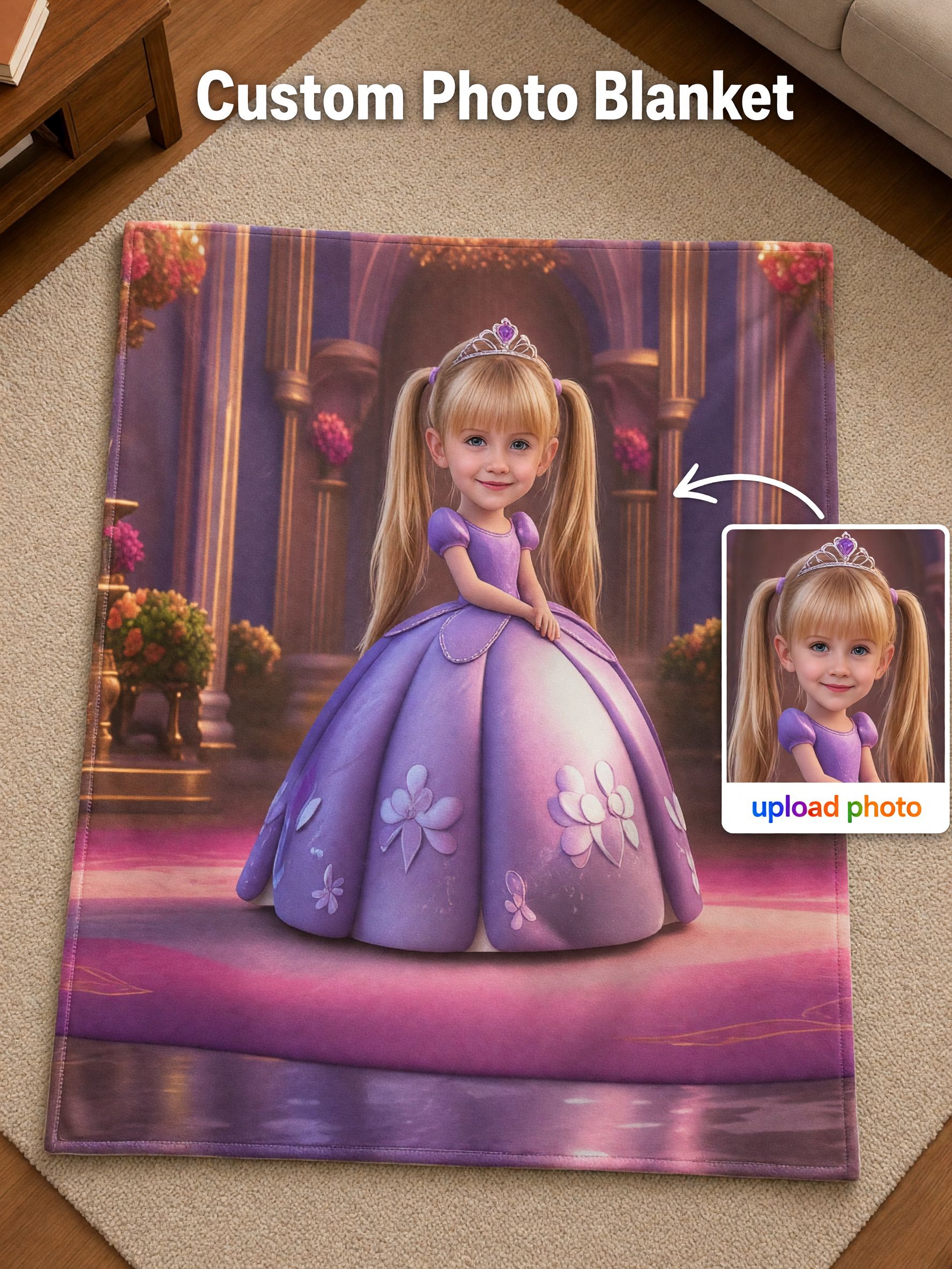 Custom Face Blanket Personalized Princess Photo Flannel Throw Cozy Plush Bed Couch Wrap Unique Keepsake Gift