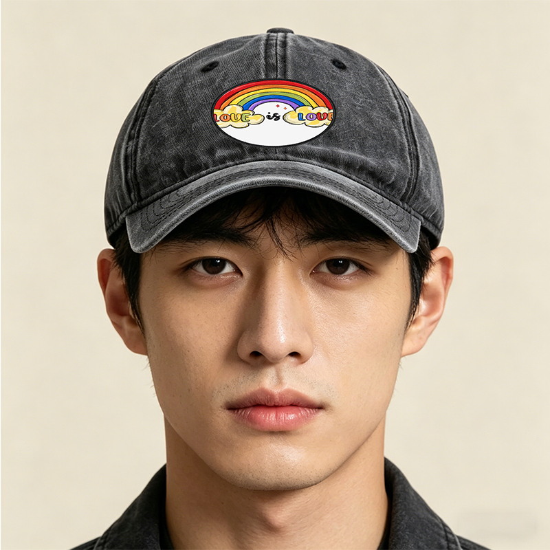 Unisex Classic Washed Hat with Rainbow Love is Love Print | Casual Streetwear Cap for LGBTQ+ Pride & Everyday Wear | Perfect for Adults Seeking Inclusive Fashion Statements