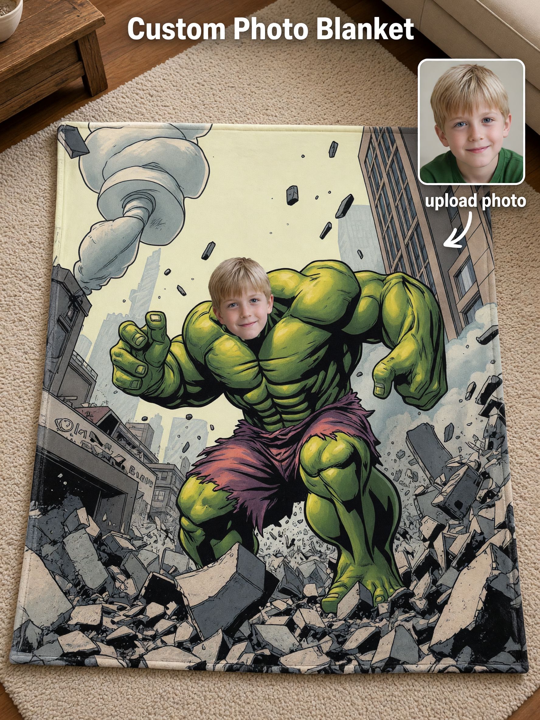 Custom Photo Superhero Throw Blanket Soft Flannel Face Cutout Comic Bed Cover Ideal Personalized Gift