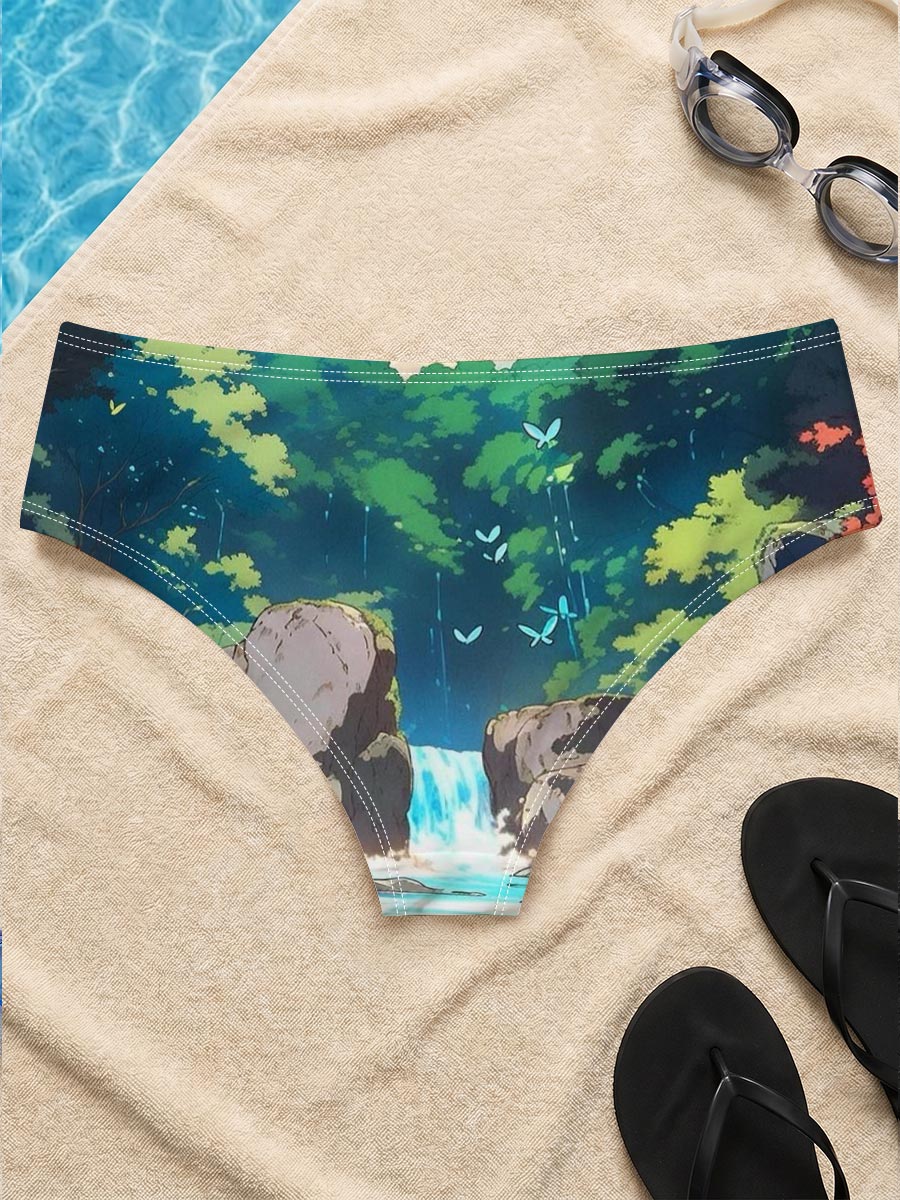Serene Forest Stream with Waterfall and Butterflies -  Men's swim trunks