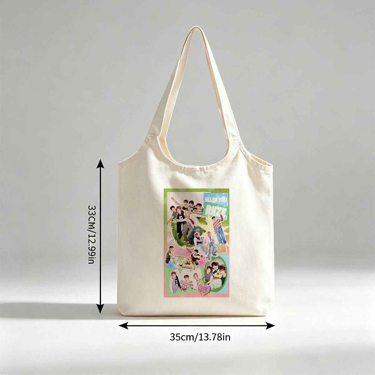 RIIZE Group in Vibrant Collage Pose with Colorful Background and Heart-Shaped Message - Canvas shoulder bags/