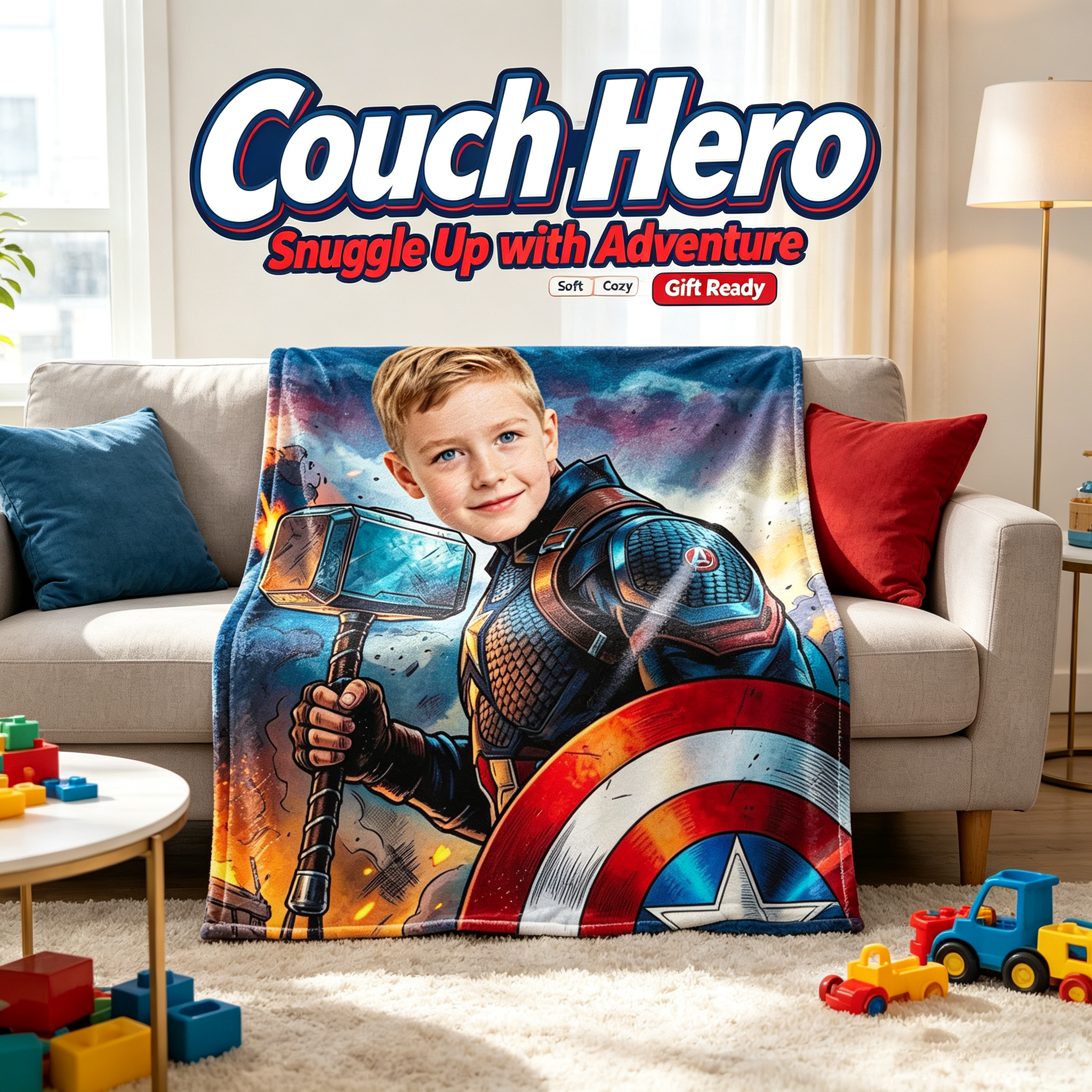 Custom Photo Captain America Throw Blanket Personalized Superhero Flannel Blanket for Kids